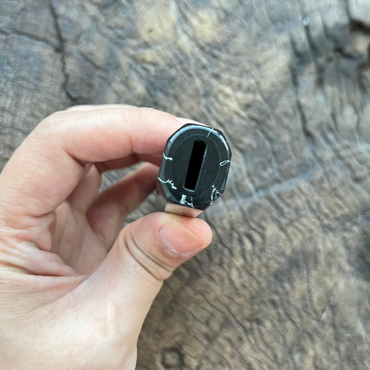 I- Ebony wa handle with black white turquoise stone ferrule - 135mm