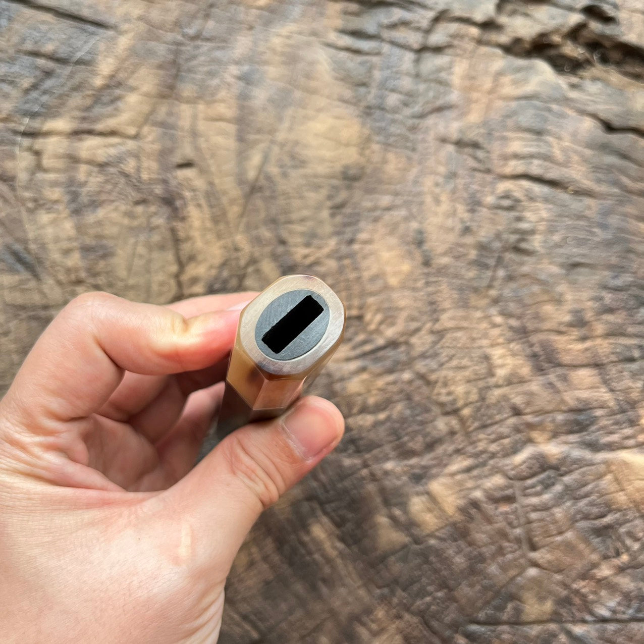 I- Ebony Wa handle with marble horn ferrule and nickel spacer, 145mm