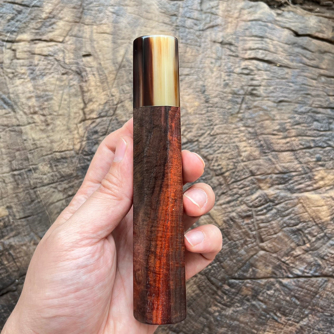 I- Rare Curly Red Rosewood with marble horn ferrule 145mm