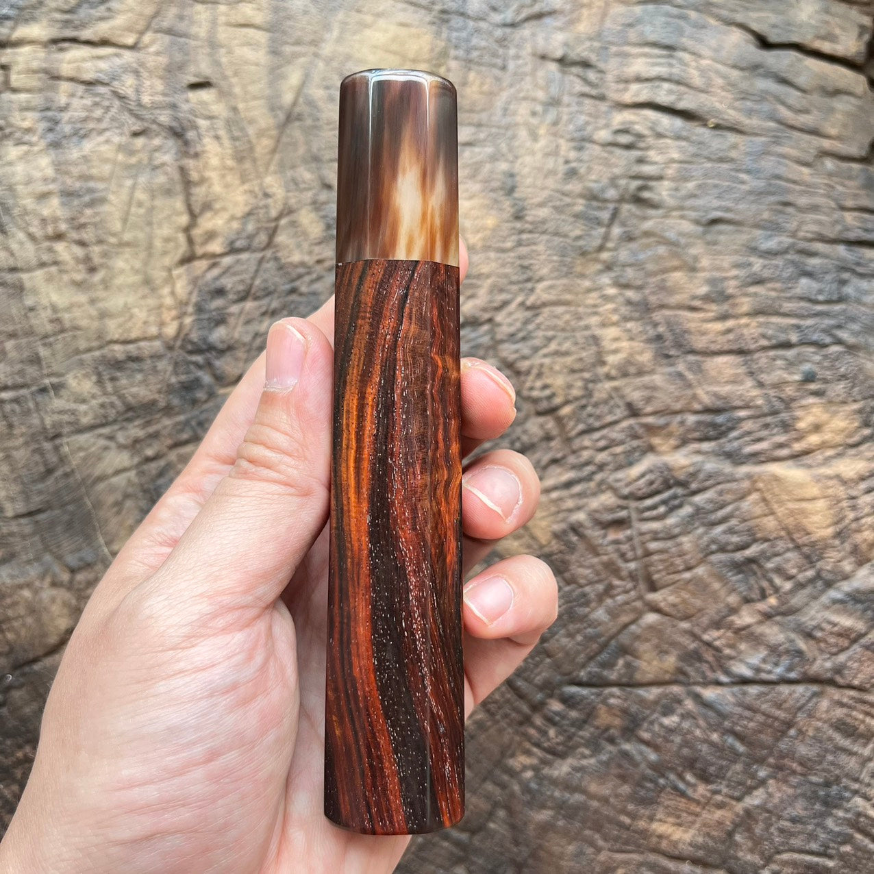 I- Rare Curly Red line Rosewood with marble horn, nickel 140mm