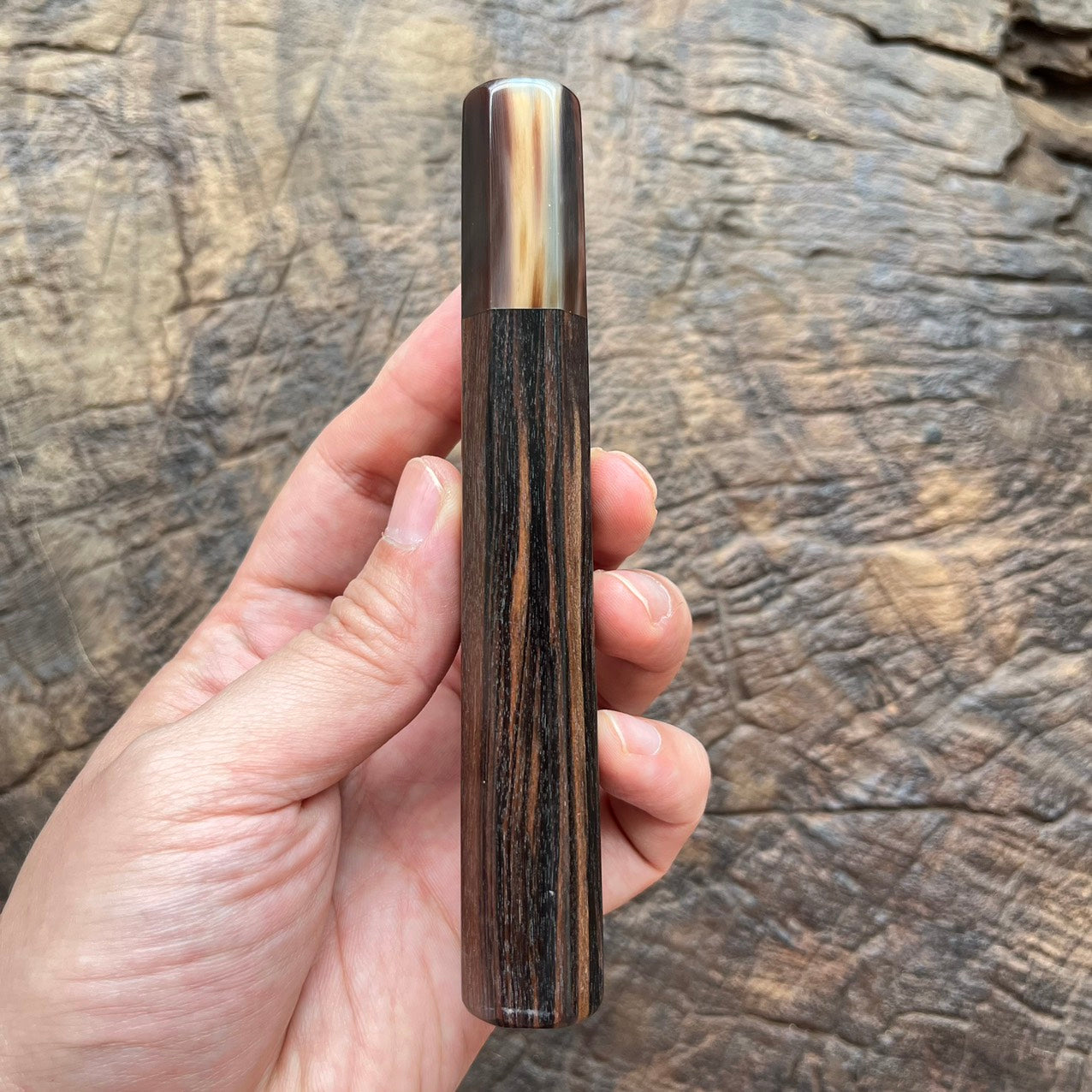 I- Madagascar ebony Wa handle with marble horn ferrule - 135mm