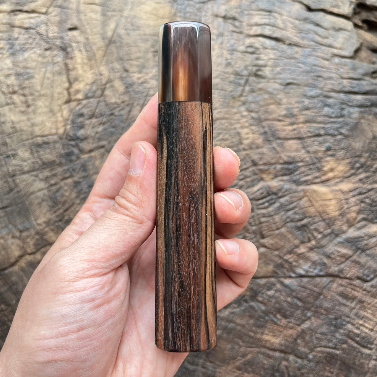I- Madagascar ebony Wa handle with marble horn ferrule - 135mm