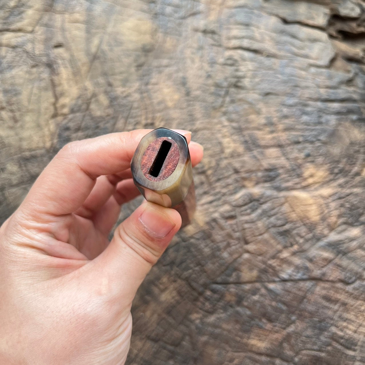 I- Burl Orange Rosewood with marble horn ferrule and nickel ring - 140mm