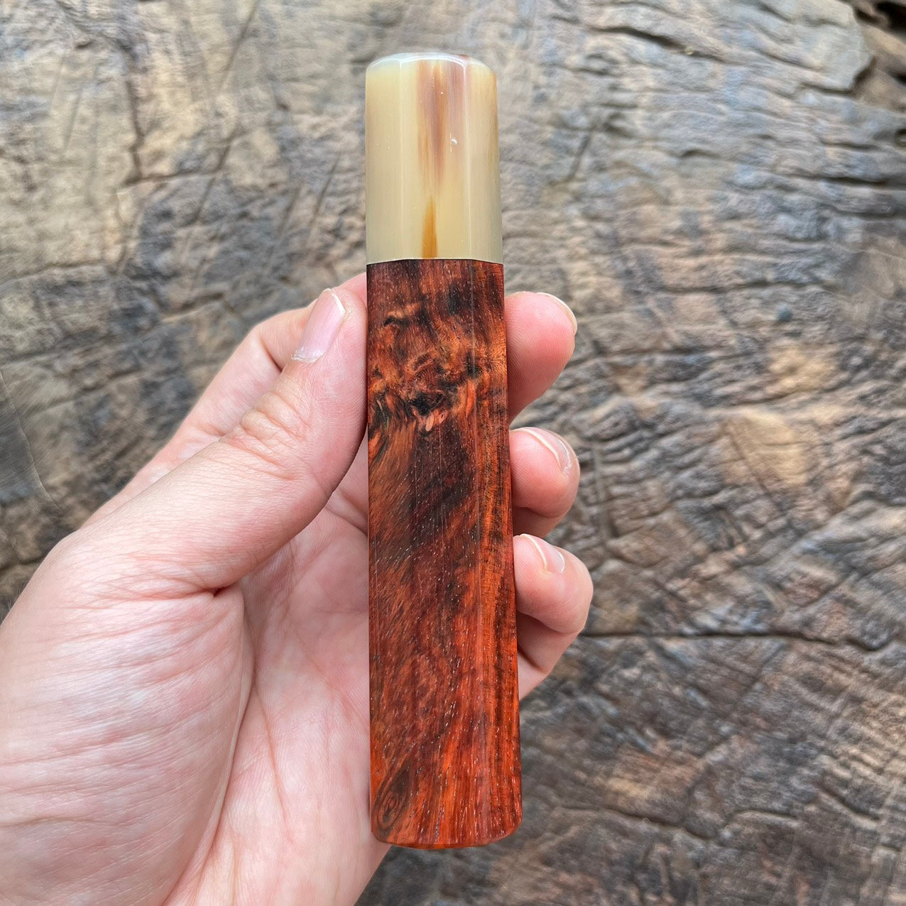 I- Curly Burl Siamese Rosewood Wa handle with marble horn- 130mm