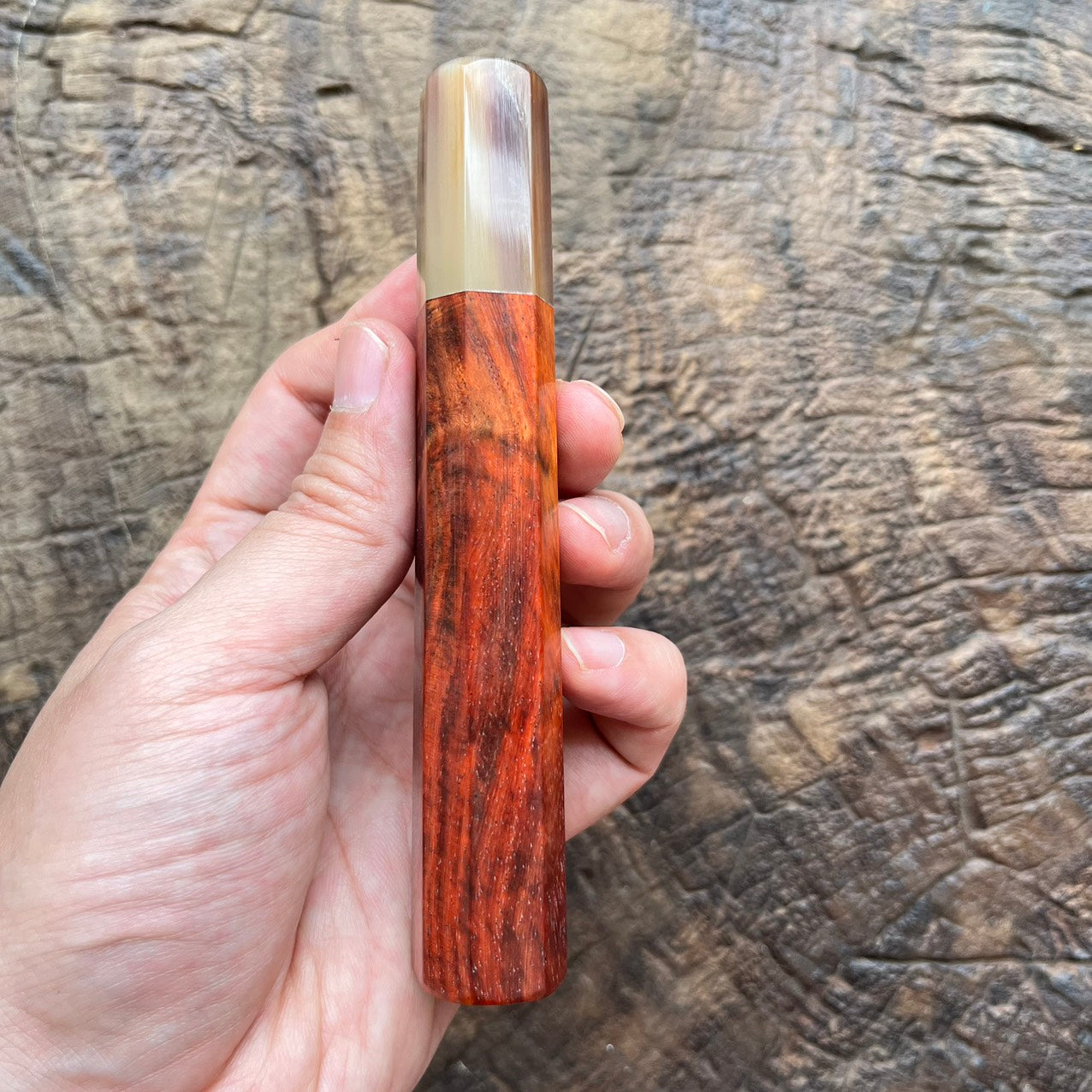 I- Curly Burl Siamese Rosewood Wa handle with marble horn- 130mm