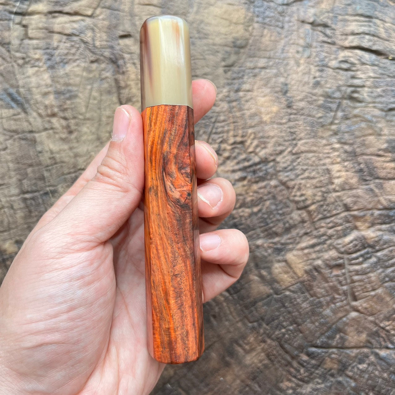 I- Curly Burl Siamese Rosewood Wa handle with marble horn- 130mm