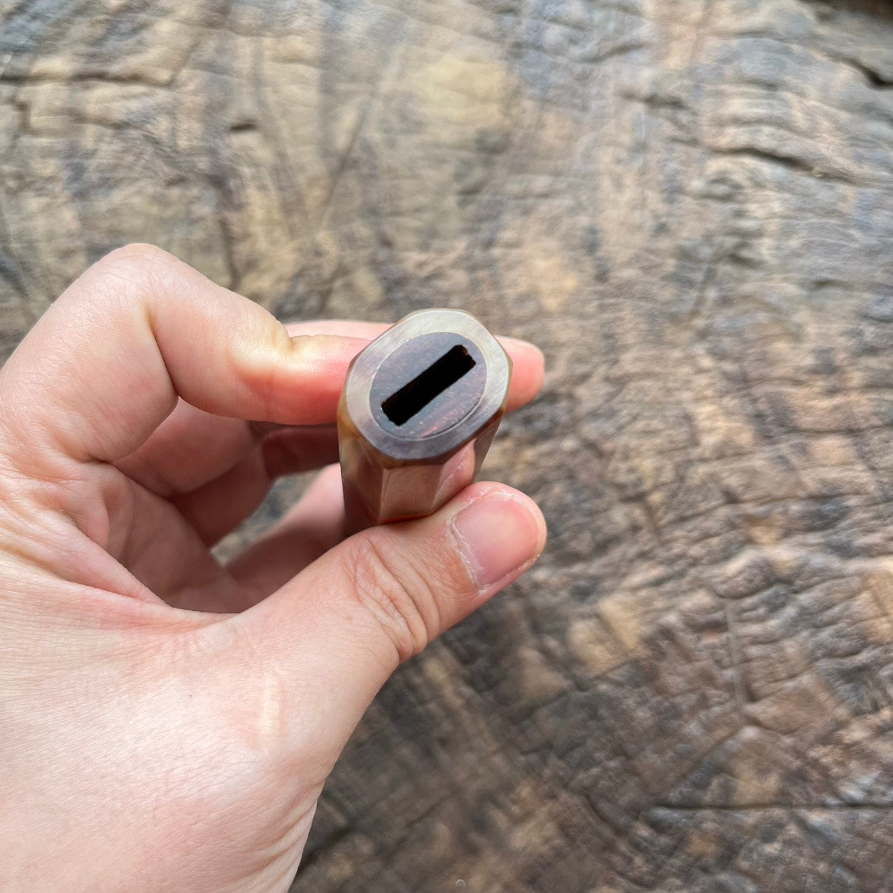 I- Curly Burl Siamese Rosewood Wa handle with marble horn- 130mm