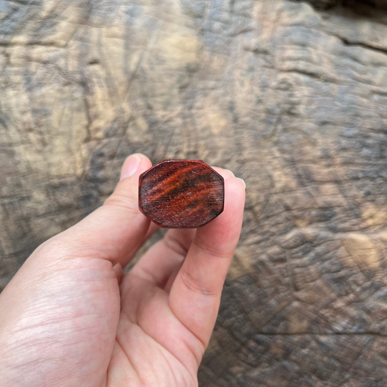 I- Curly Burl Siamese Rosewood Wa handle with marble horn- 130mm