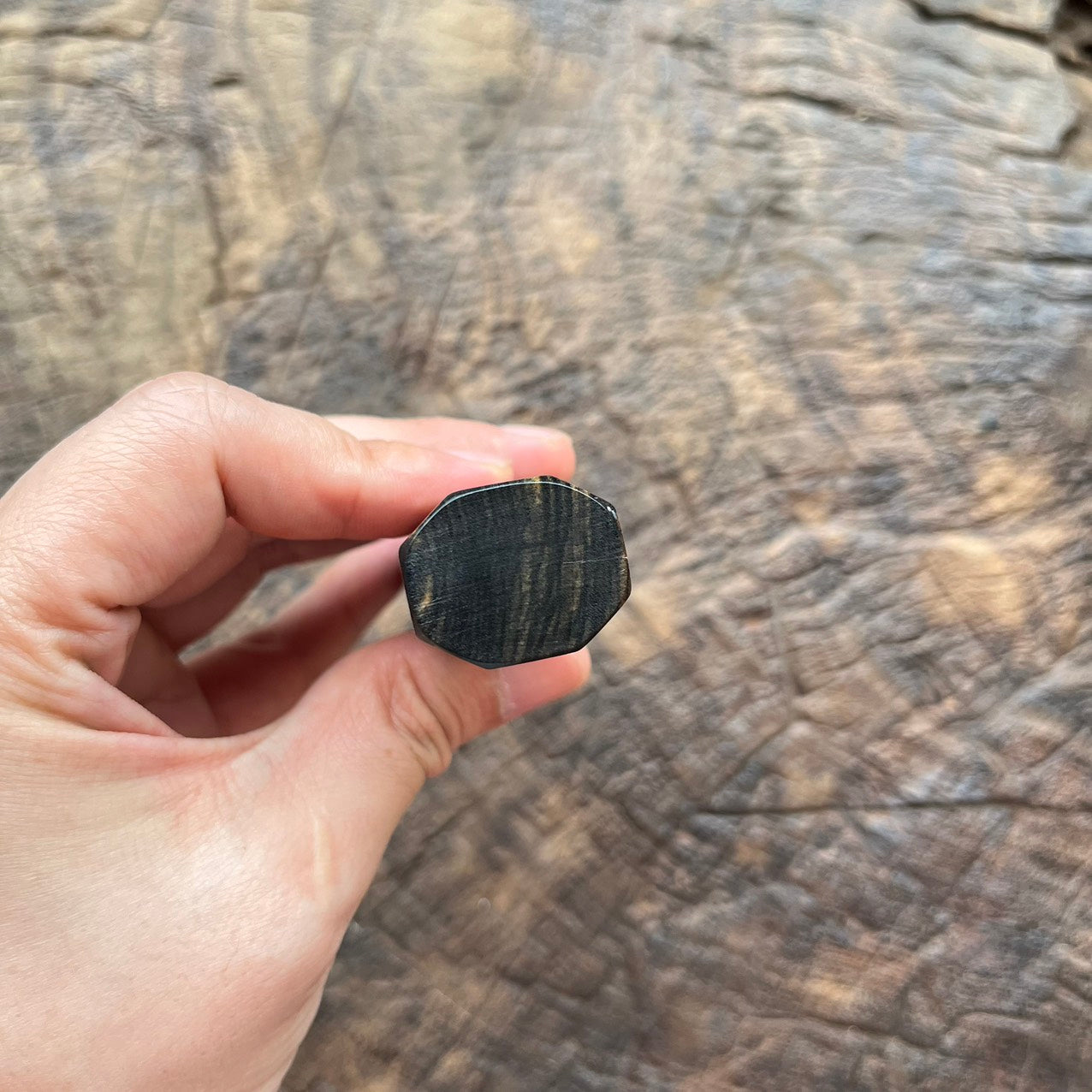 I- Black white ebony Wa handle with marble horn ferrule - 135mm