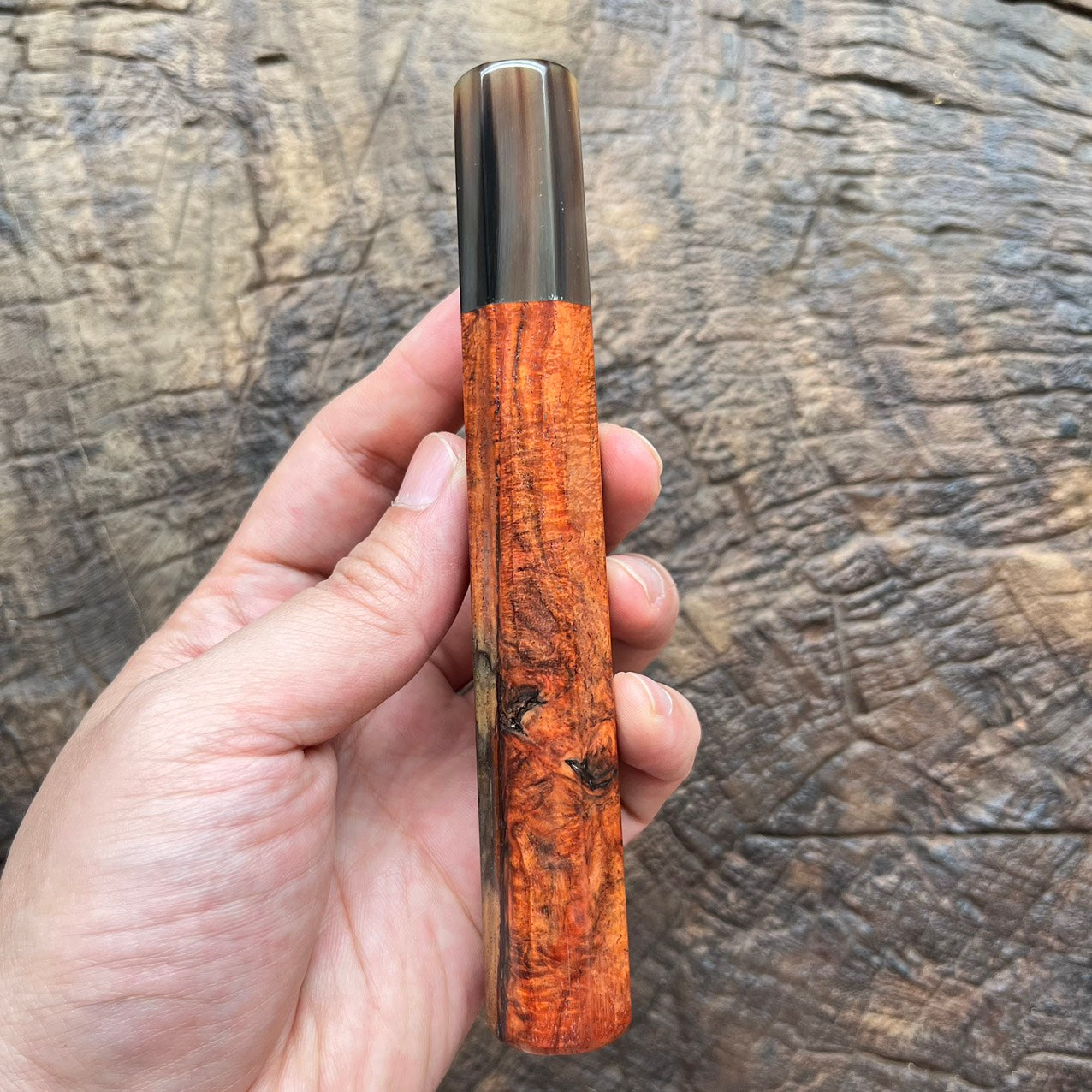 I- Burl Curly Orange Rosewood wa handle with marble horn ferrule - 145mm