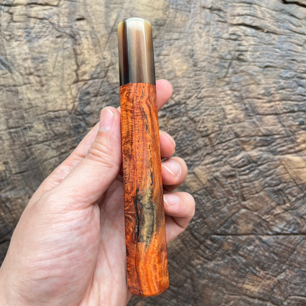I- Burl Curly Orange Rosewood wa handle with marble horn ferrule - 145mm