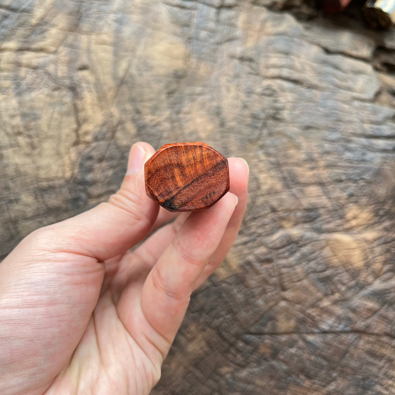 I- Burl Curly Orange Rosewood wa handle with marble horn ferrule - 145mm