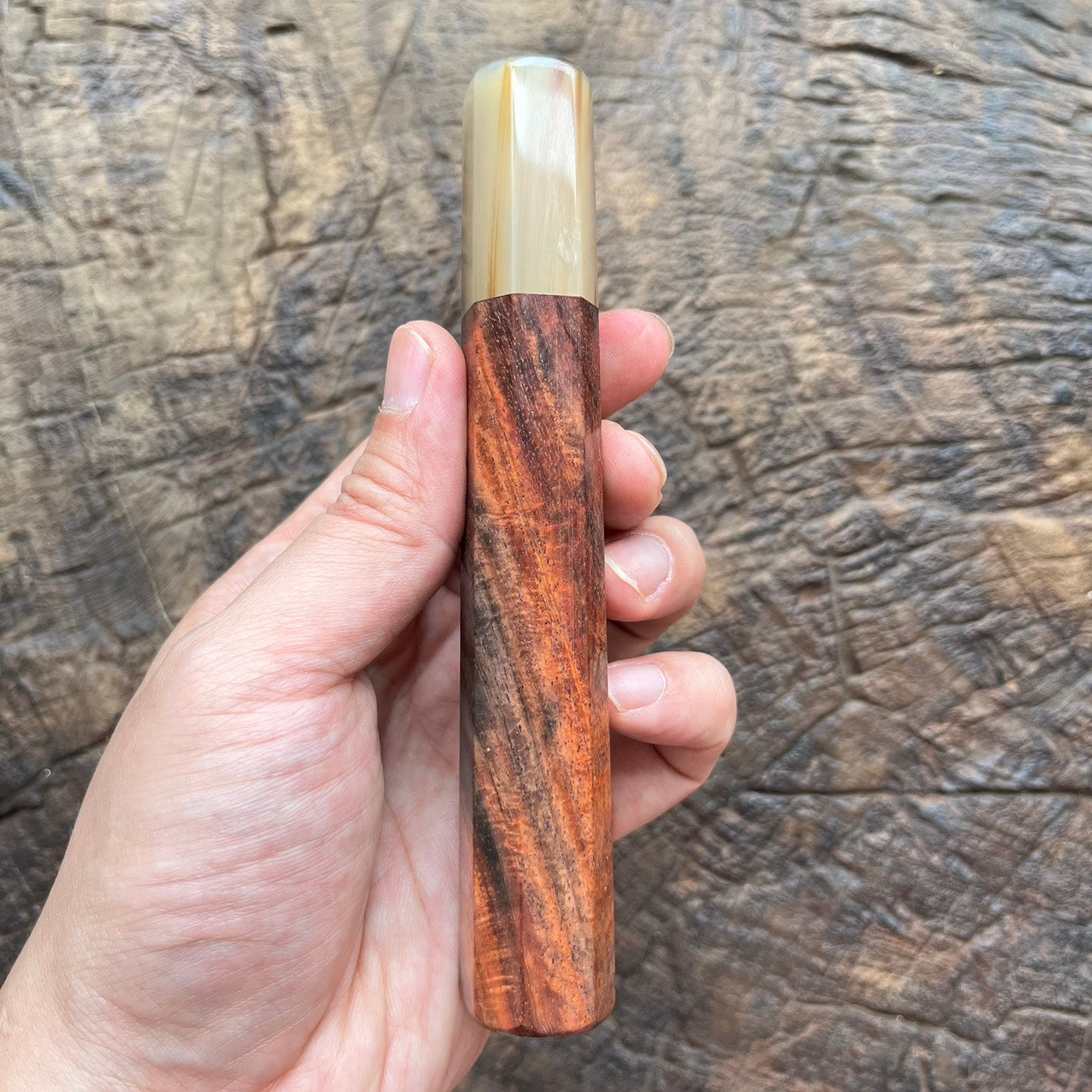 I- 5 Curly Burl Rosewood Wa handle with marble horn - 140mm