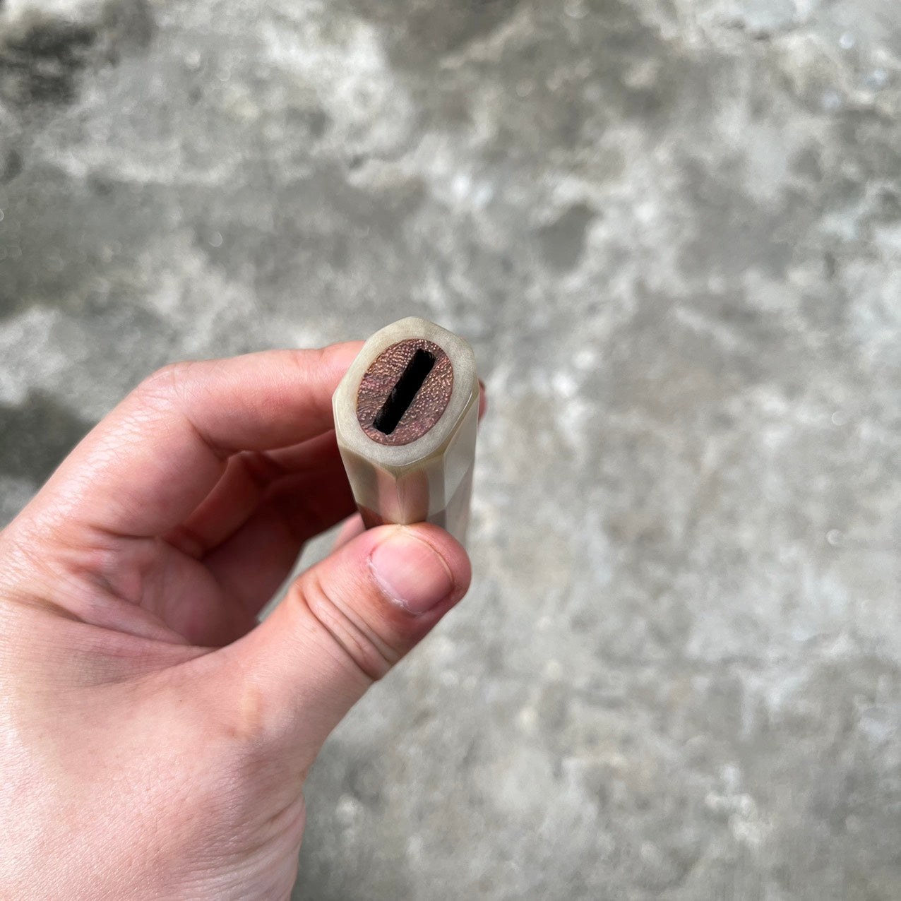 I- 7 Old Huanghuali Wa handle with white horn ferrule 145mm
