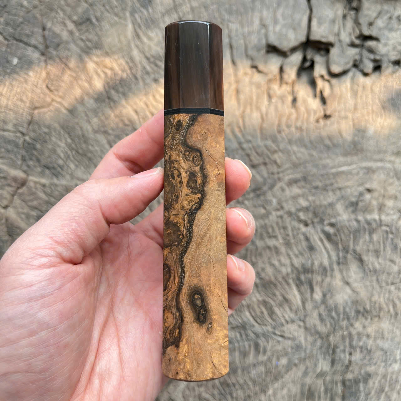 I -Two tone Ebony burl Wa handle, marble horn ferrule, black spacer- 140mm
