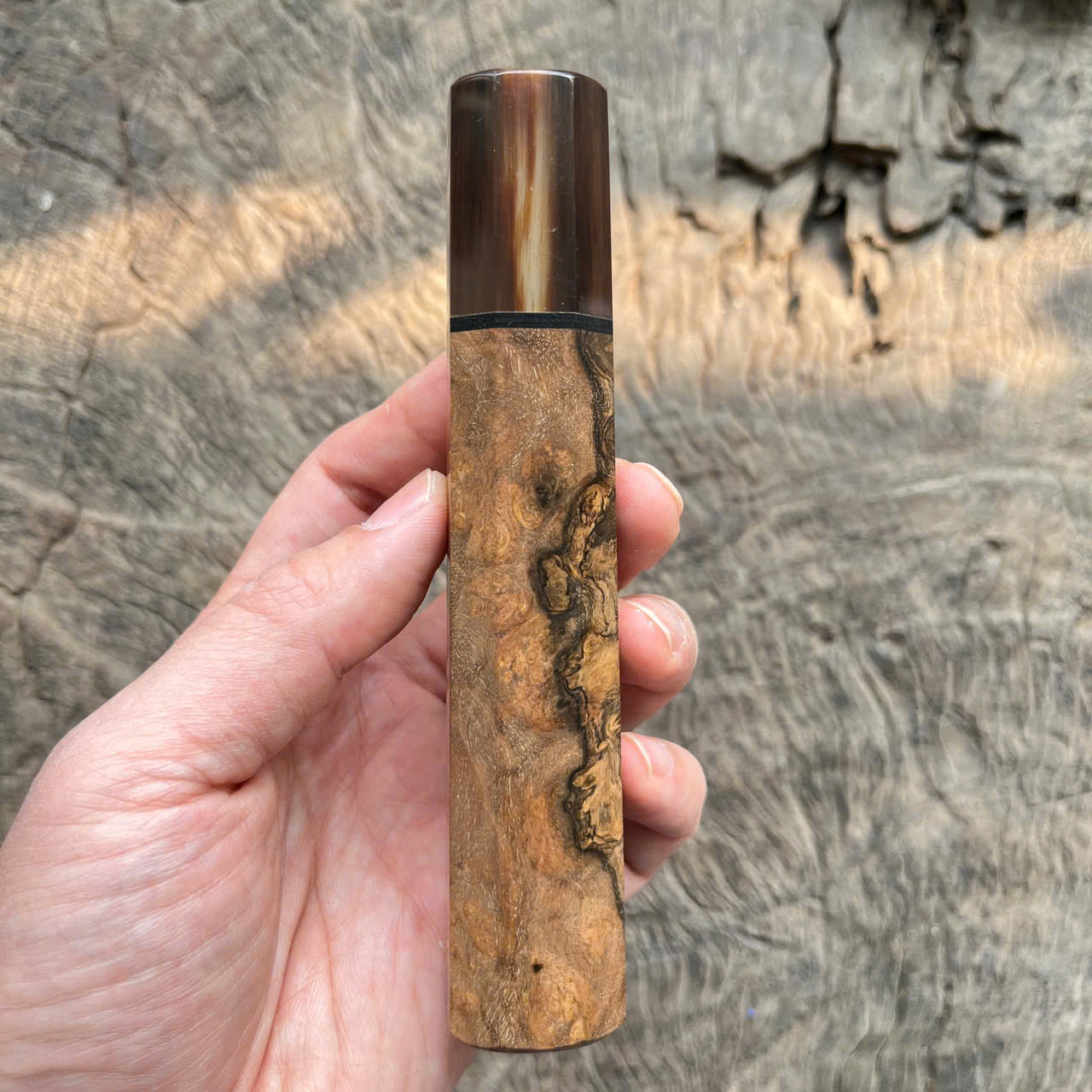 I -Two tone Ebony burl Wa handle, marble horn ferrule, black spacer- 140mm