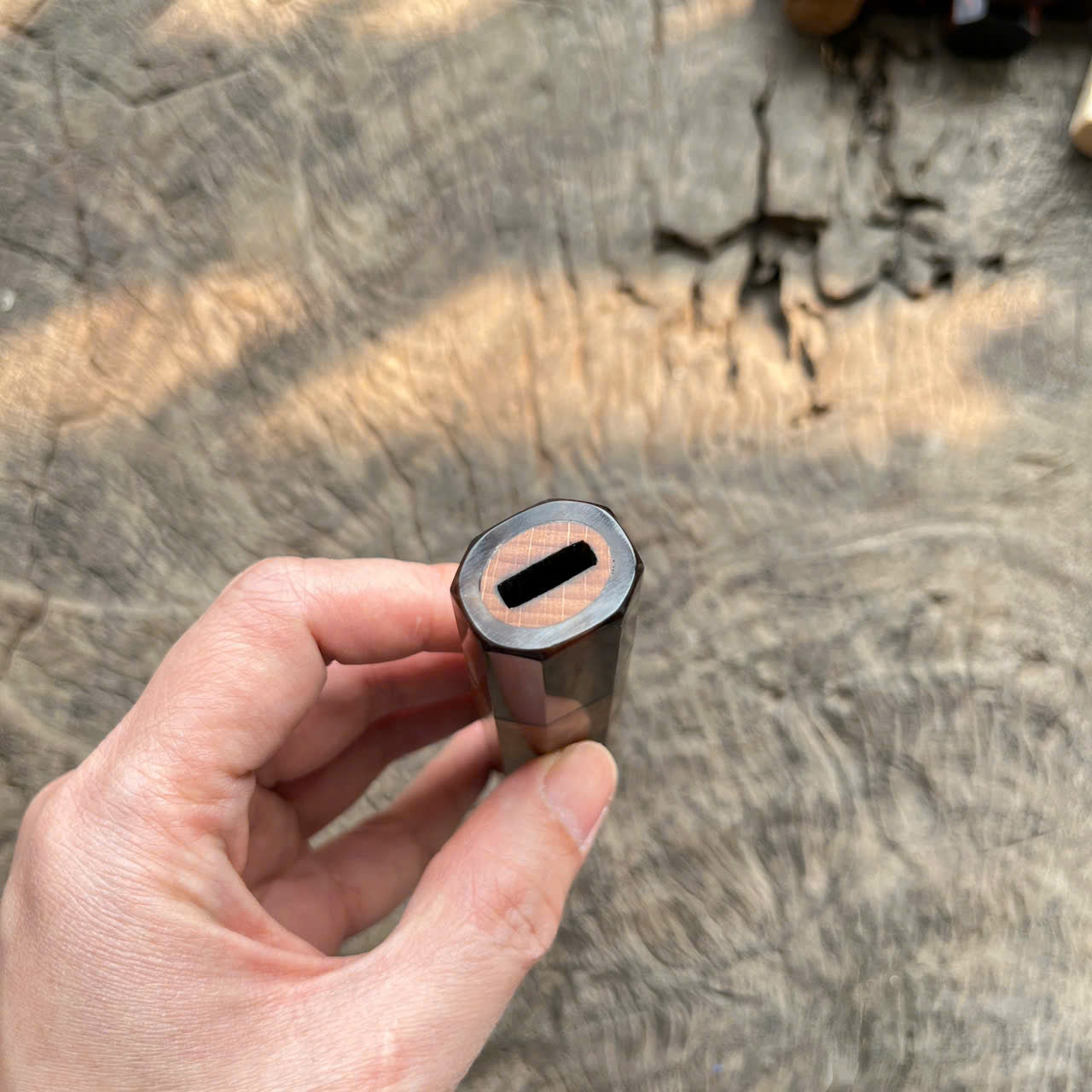 I -Two tone Ebony burl Wa handle, marble horn ferrule, black spacer- 140mm