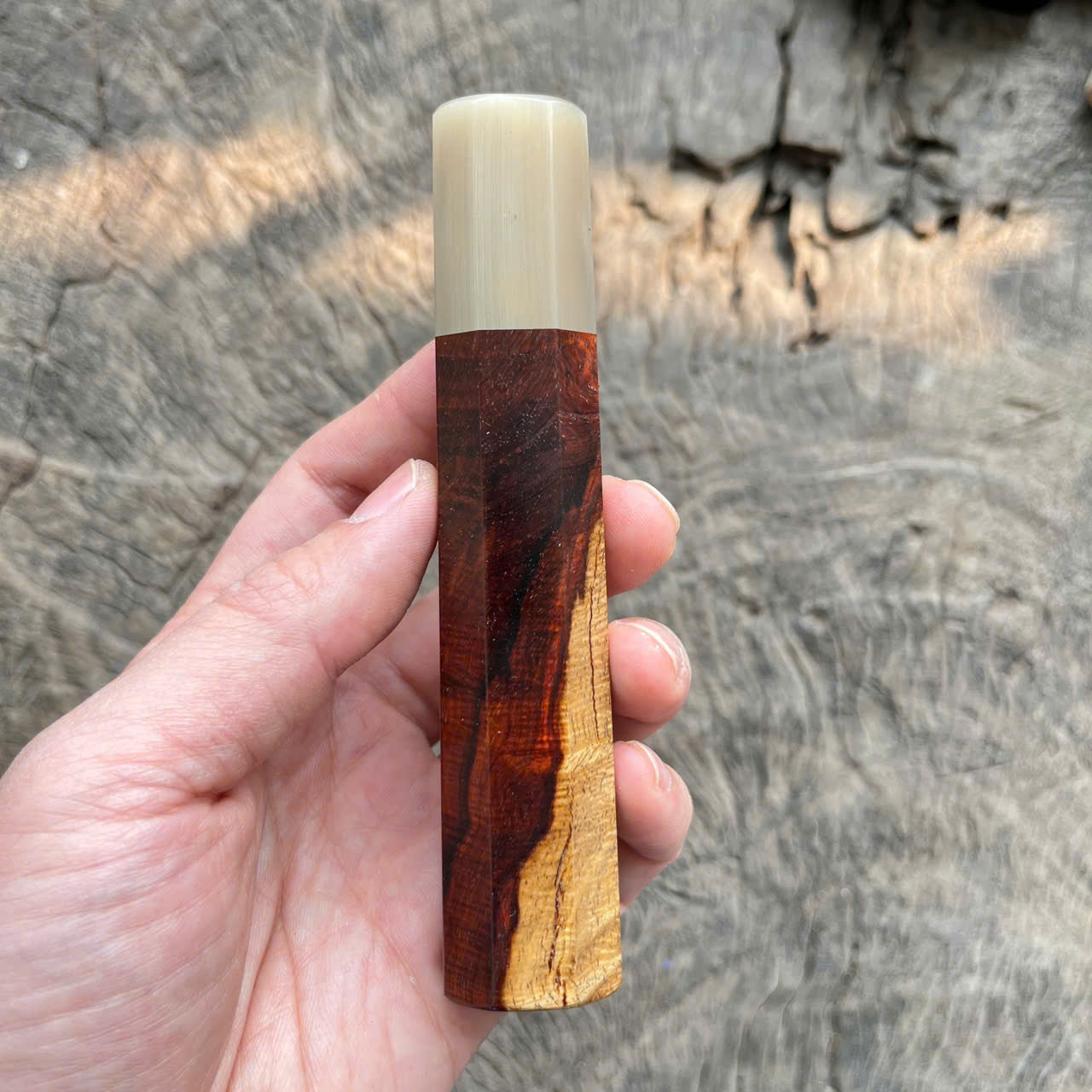 I- 3 Two tone Curly Siamese Rosewood Wa handle, white horn ferrule - 128mm