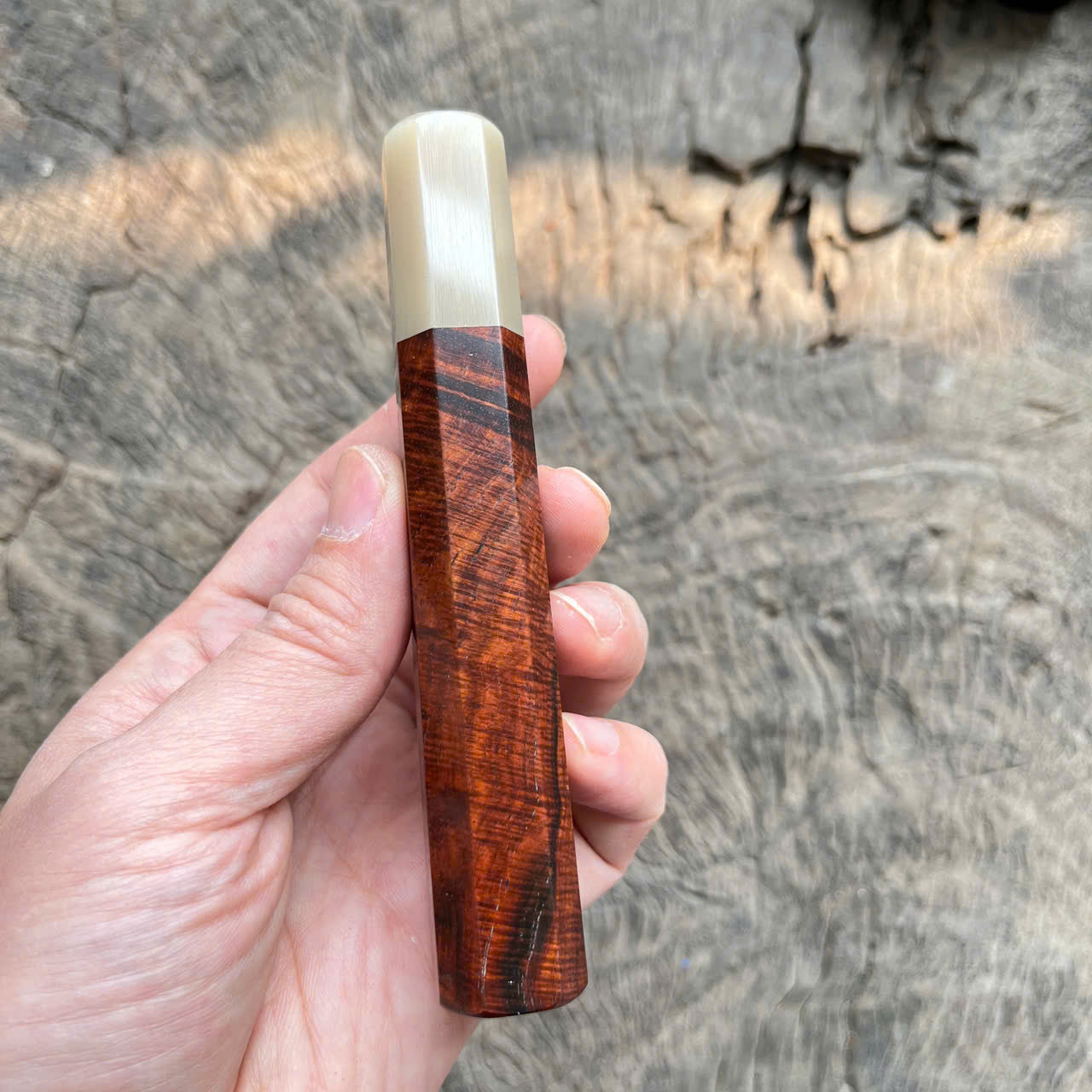 I- 3 Two tone Curly Siamese Rosewood Wa handle, white horn ferrule - 128mm