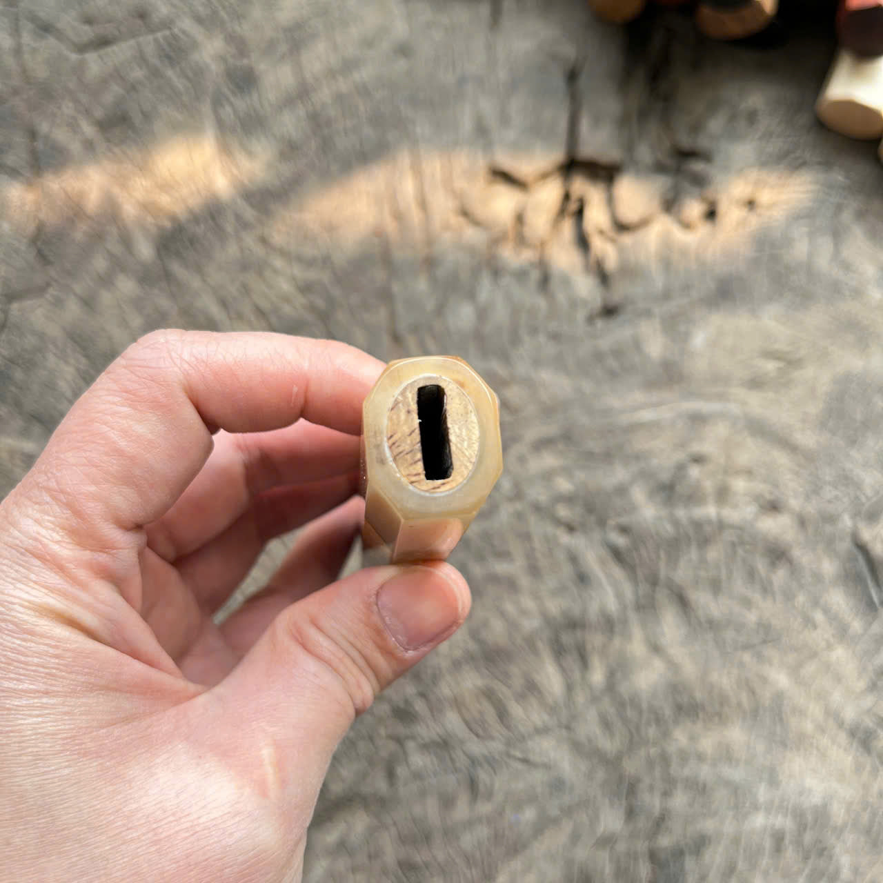 I- Two tone Curly burl Siamese Rosewood Wa handle, white horn ferrule - 135mm