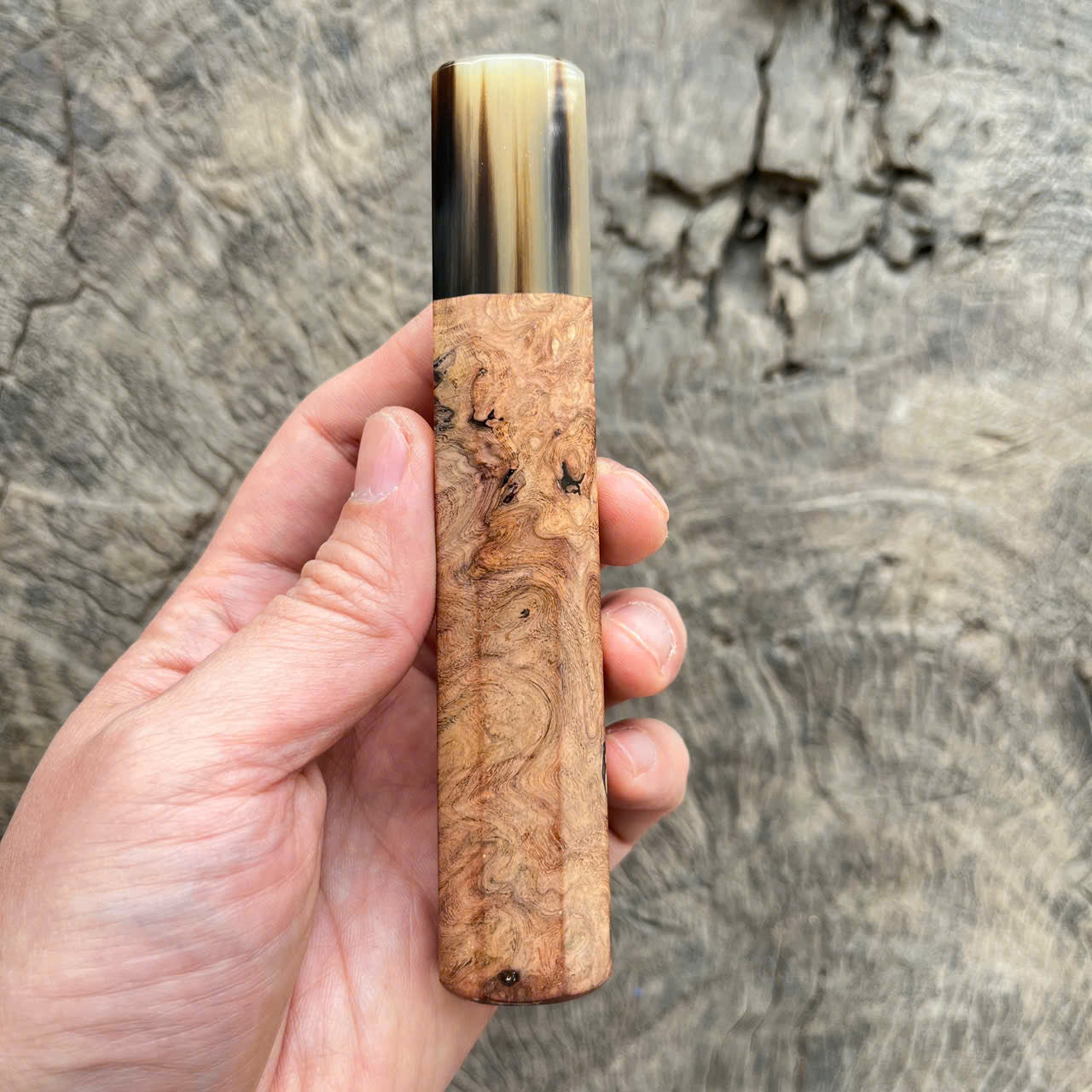 I- 3 Viet Ironwood burl Wa handle, marble horn ferrule- 135mm