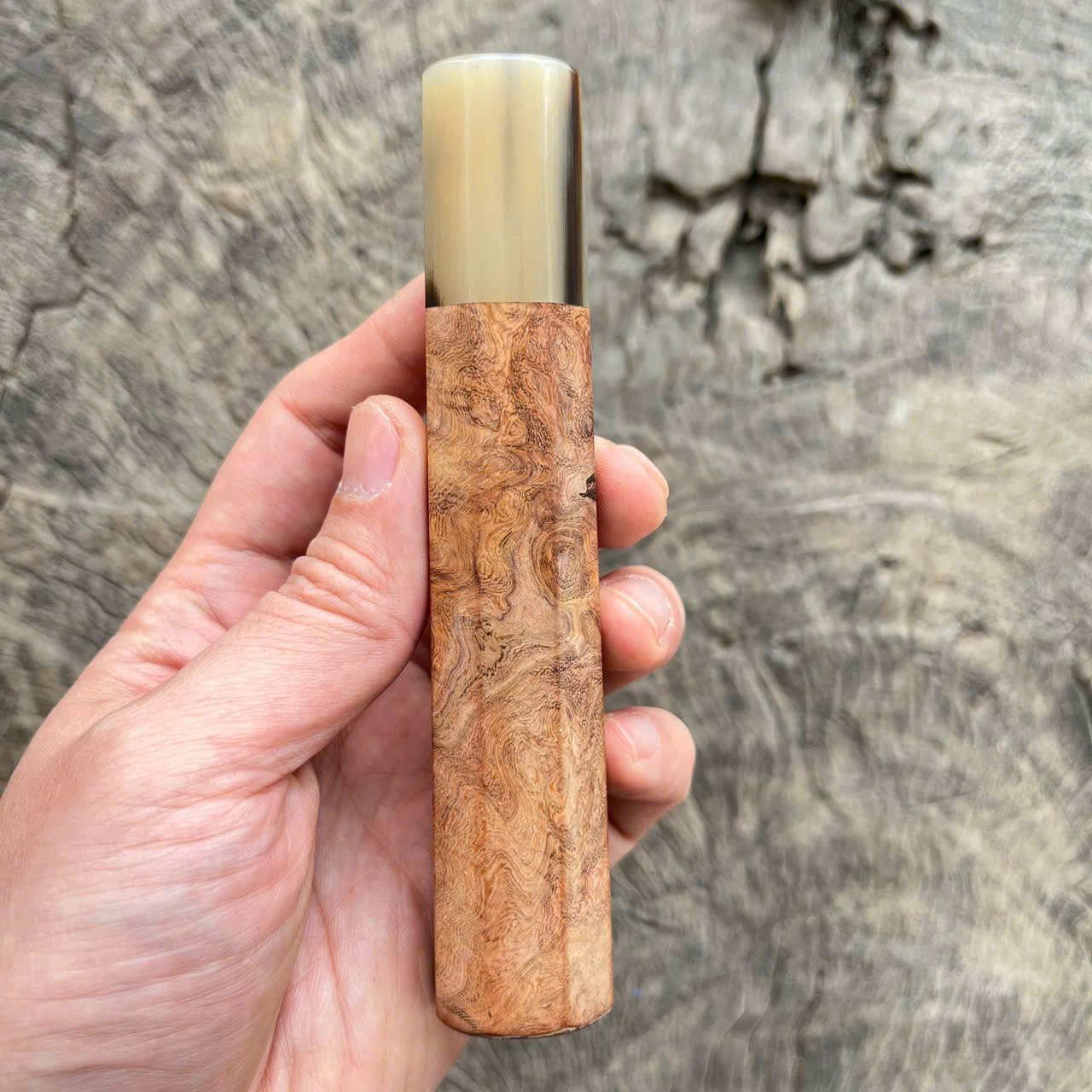 I- 3 Viet Ironwood burl Wa handle, marble horn ferrule- 135mm