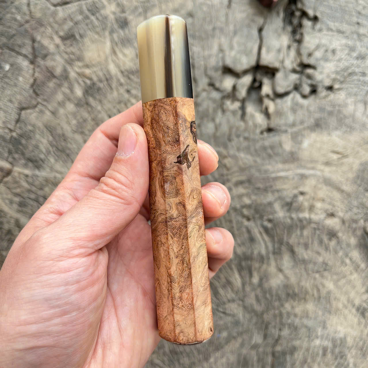 I- 3 Viet Ironwood burl Wa handle, marble horn ferrule- 135mm