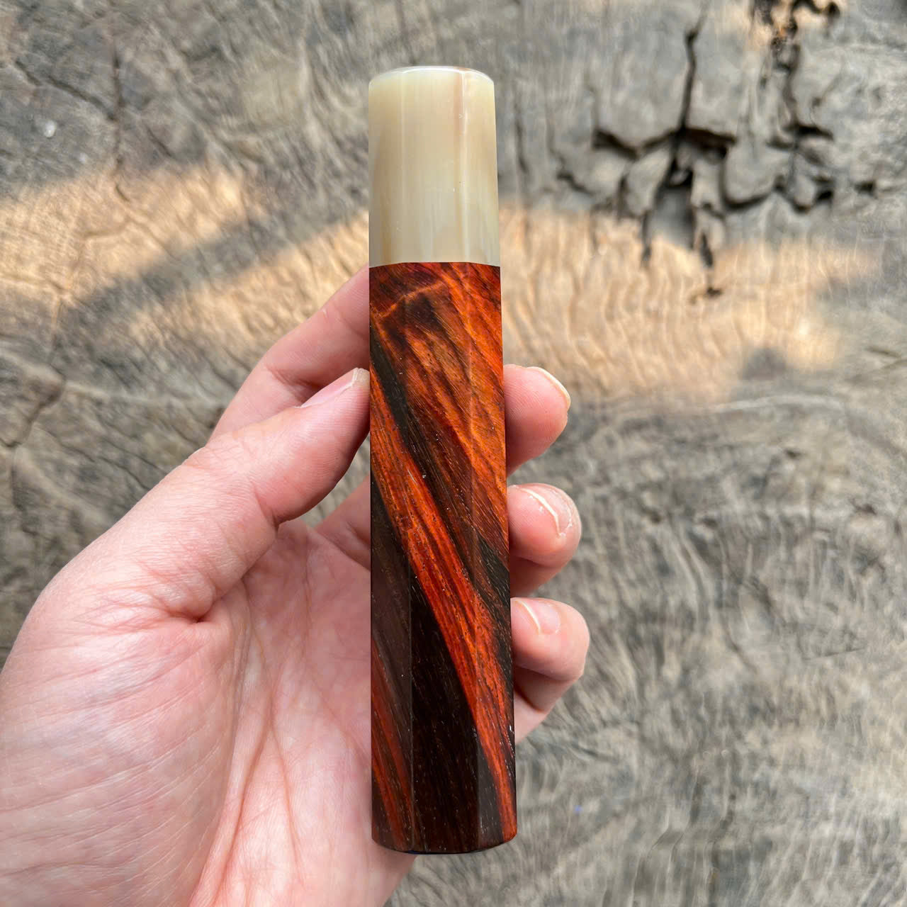 I- 6 Red black Siamese Rosewood Wa handle, marble horn ferrule- 135mm
