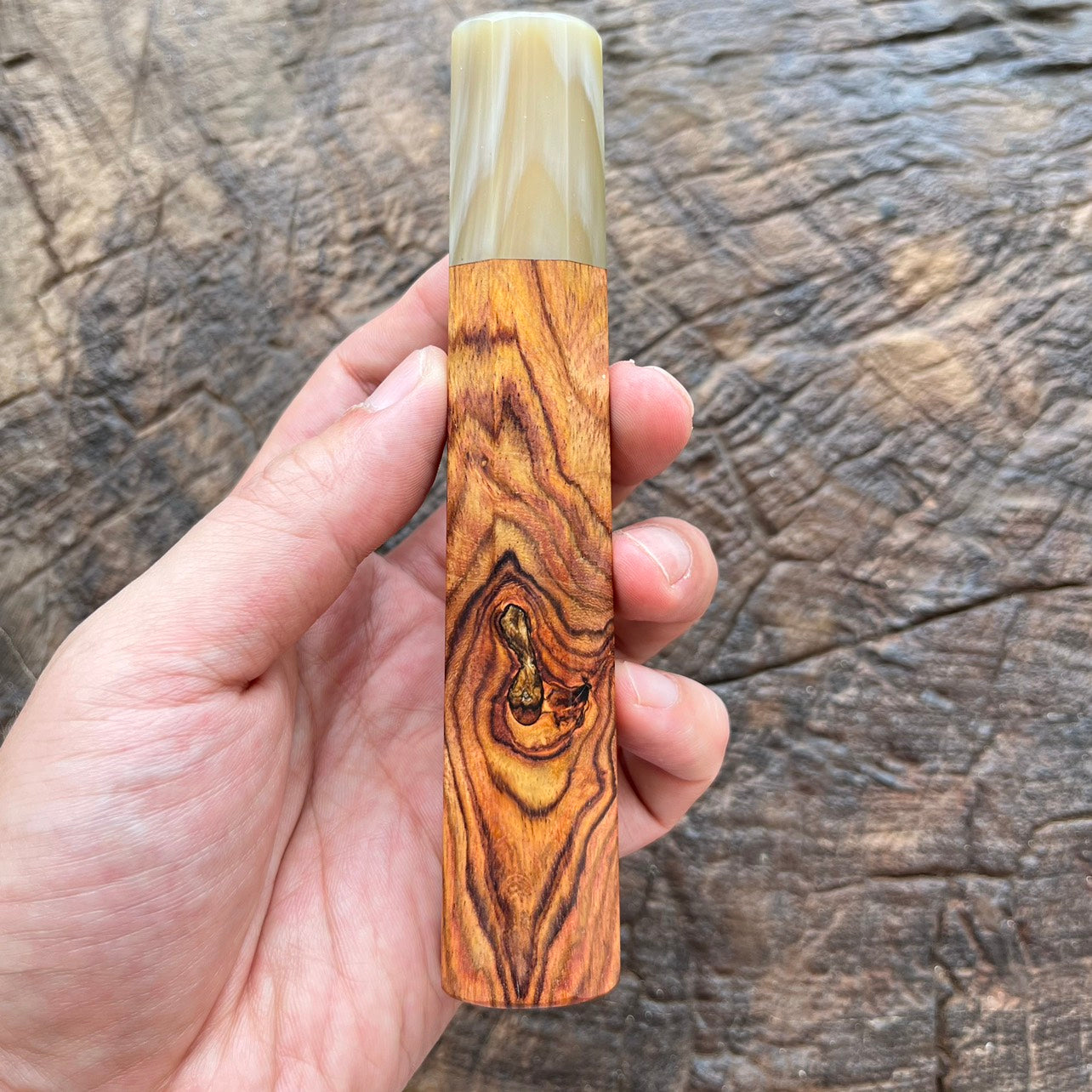 I- Devil Eye Huanghuali wood Wa handle with marble horn - 140mm
