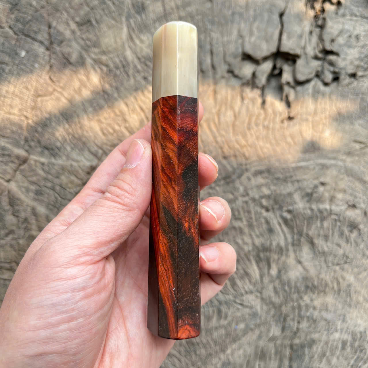 I- 6 Red black Siamese Rosewood Wa handle, marble horn ferrule- 135mm