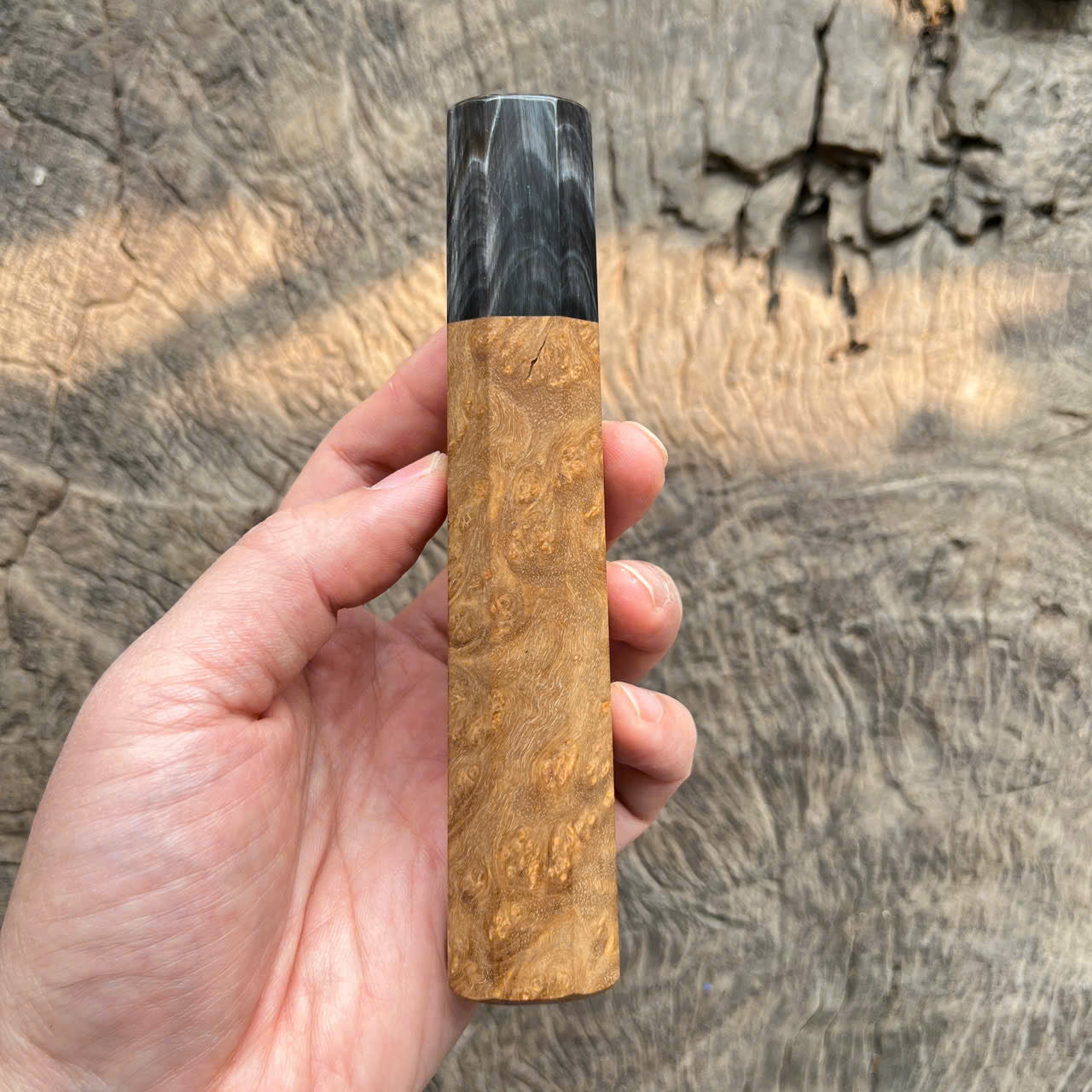 I -2 Burl Wa handle, white black horn ferrule, 145mm