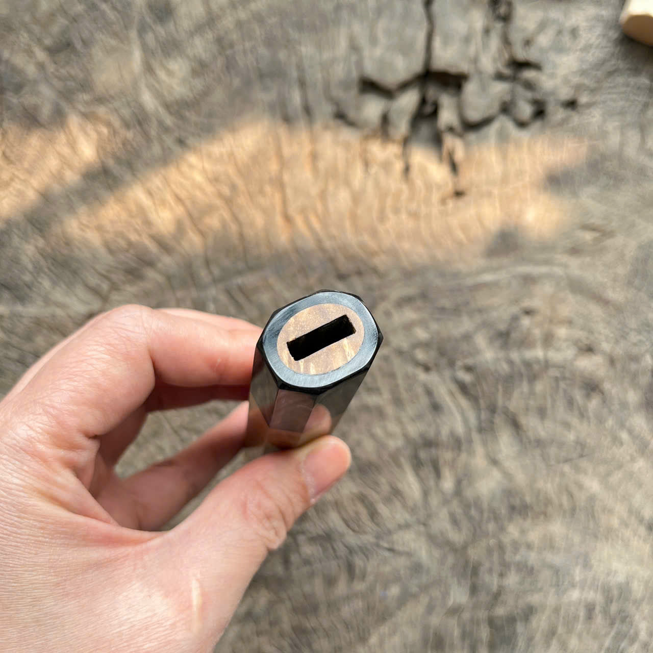 I -2 Burl Wa handle, white black horn ferrule, 145mm