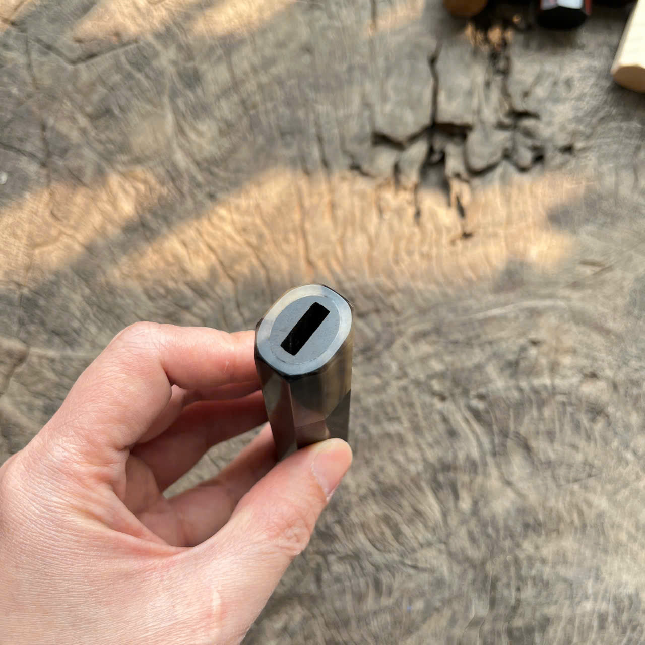 I -5 Dark Curly Siamese Rosewood Wa handle, Marble horn ferrule,- 145mm