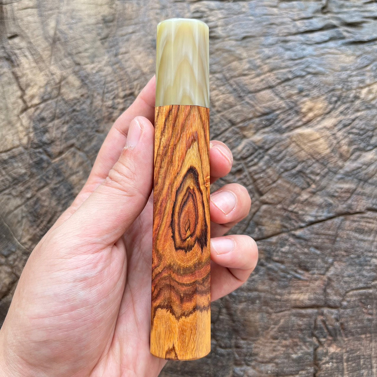 I- Devil Eye Huanghuali wood Wa handle with marble horn - 140mm