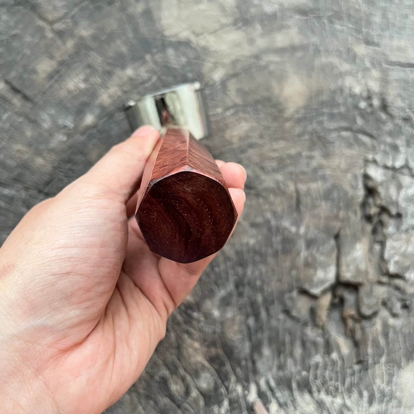 I-Twisted Octagon portafilter handle - Curly Rosewood with marble horn , M10 Thread