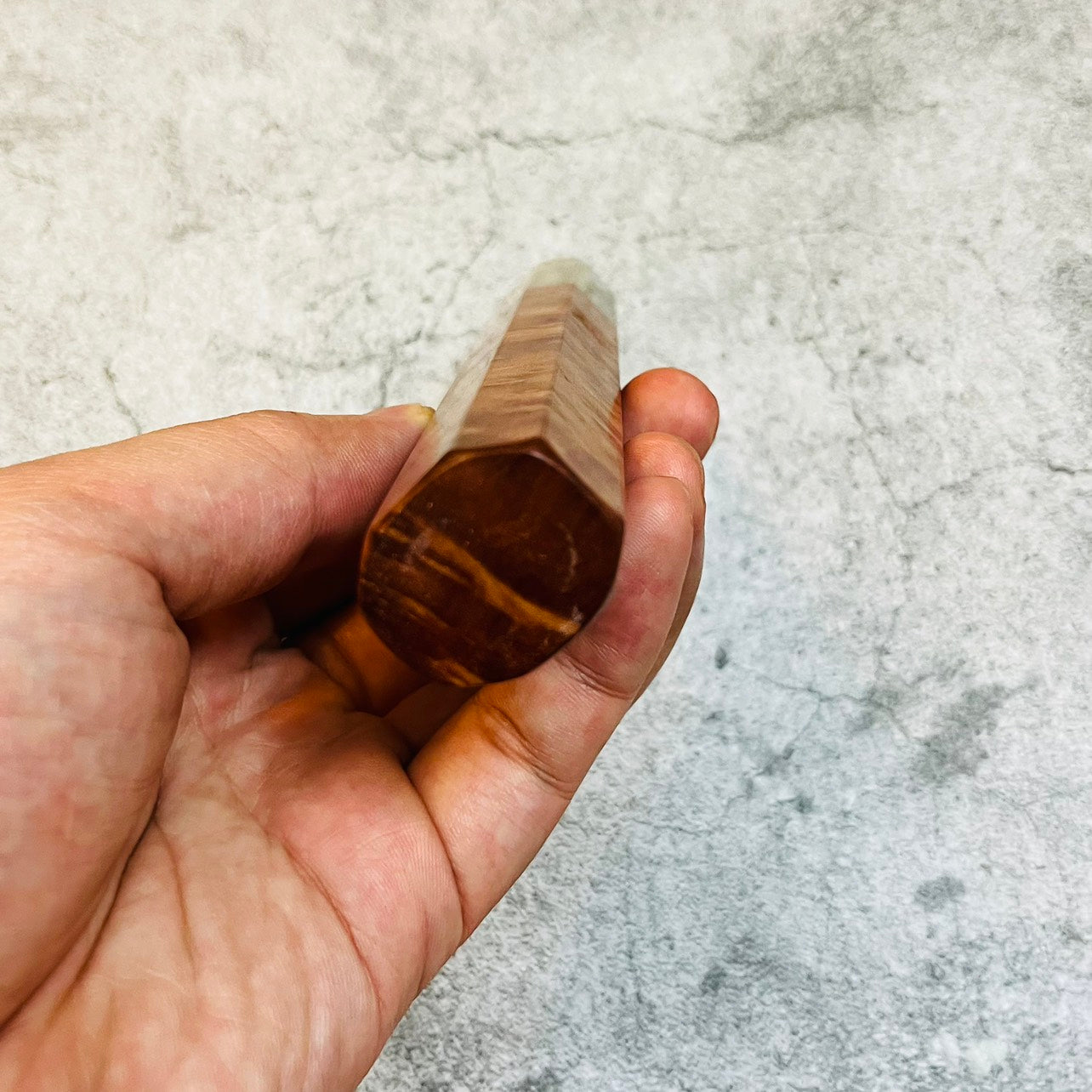 Light burl red wood Wa Handle with Buffalo Horn Ferrule - Endcap