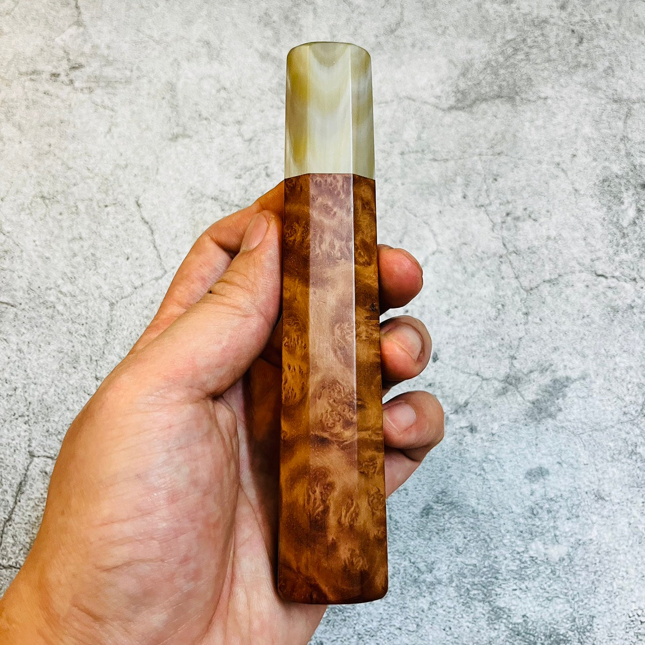 Light burl red wood Wa Handle with Buffalo Horn Ferrule - Endcap