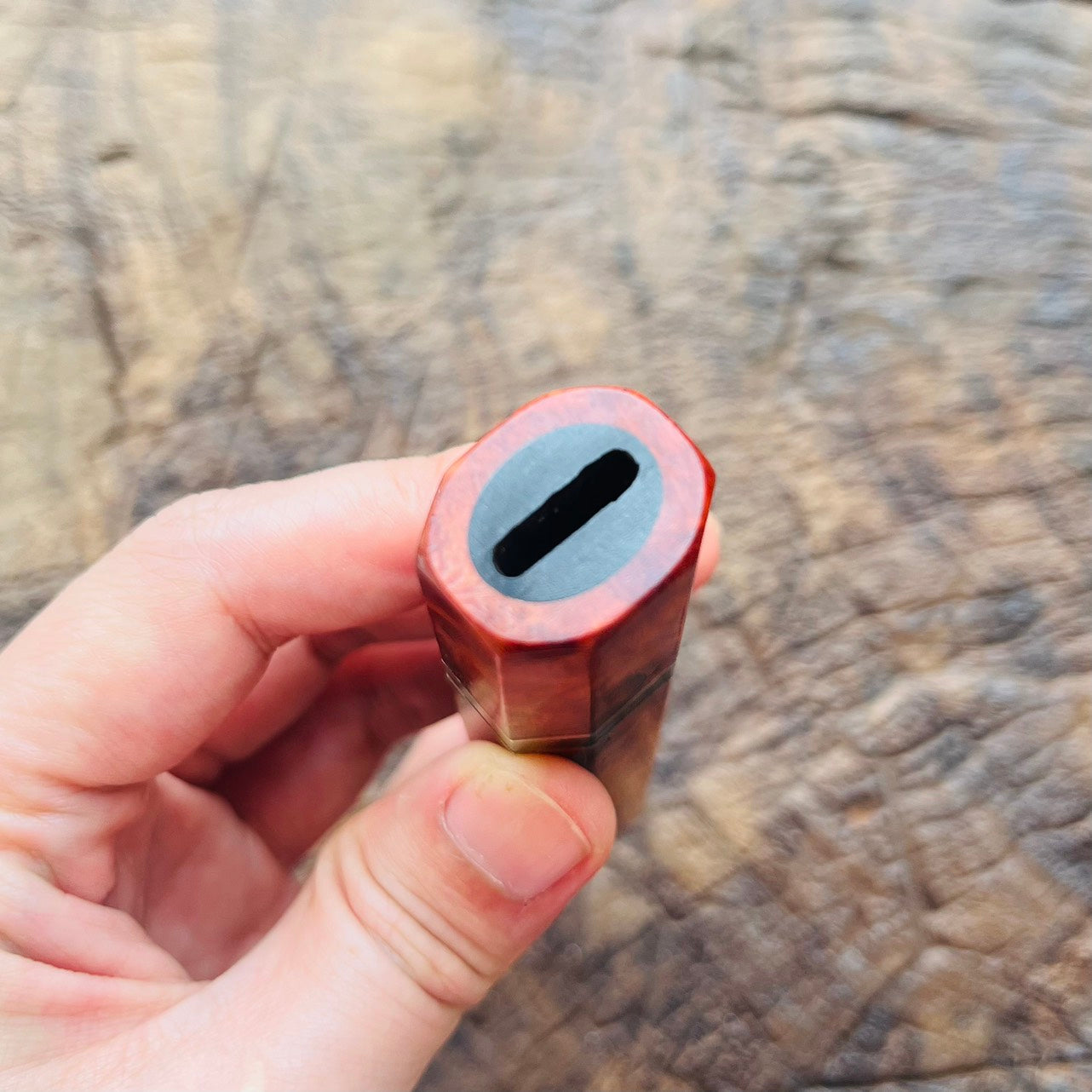 I- 5 Burl Amboyna Wa handle with marble horn, nickel ring - 140mm