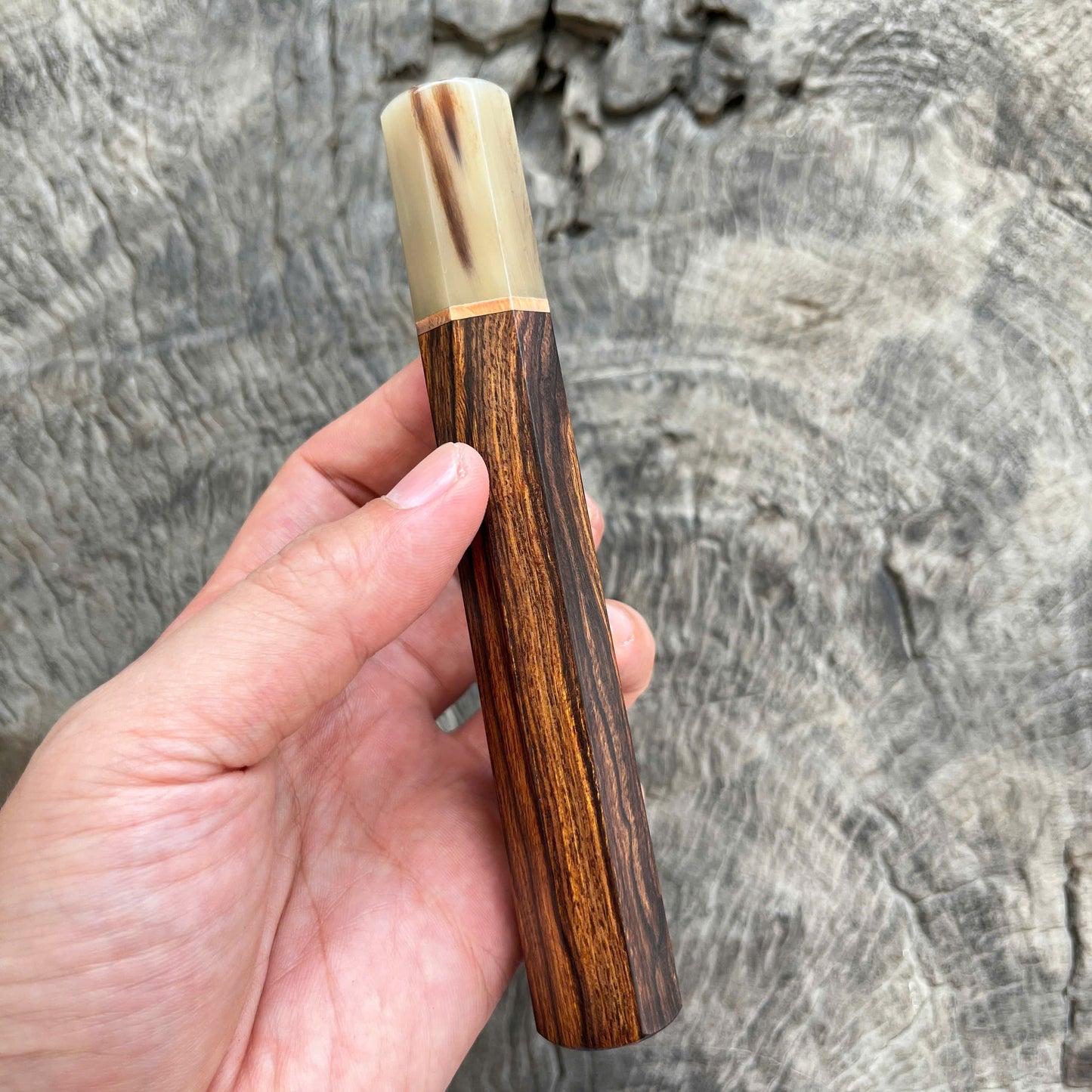 I -3 Desert Ironwood Wa handle, Marble horn Ferrule, Copper Spacer - 145 mm