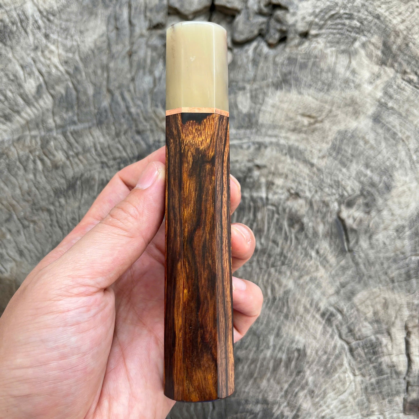 I -3 Desert Ironwood Wa handle, Marble horn Ferrule, Copper Spacer - 145 mm