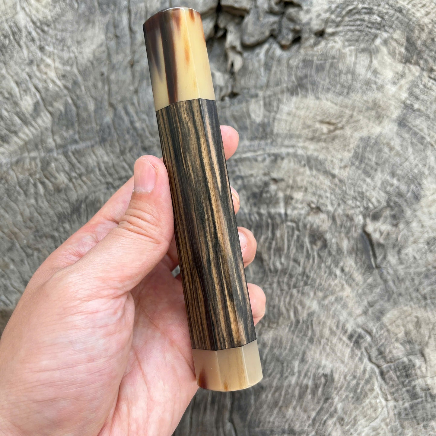 I -10 Black White Ebony Wa handle, Marble horn Ferrule, End cap - 145 mm