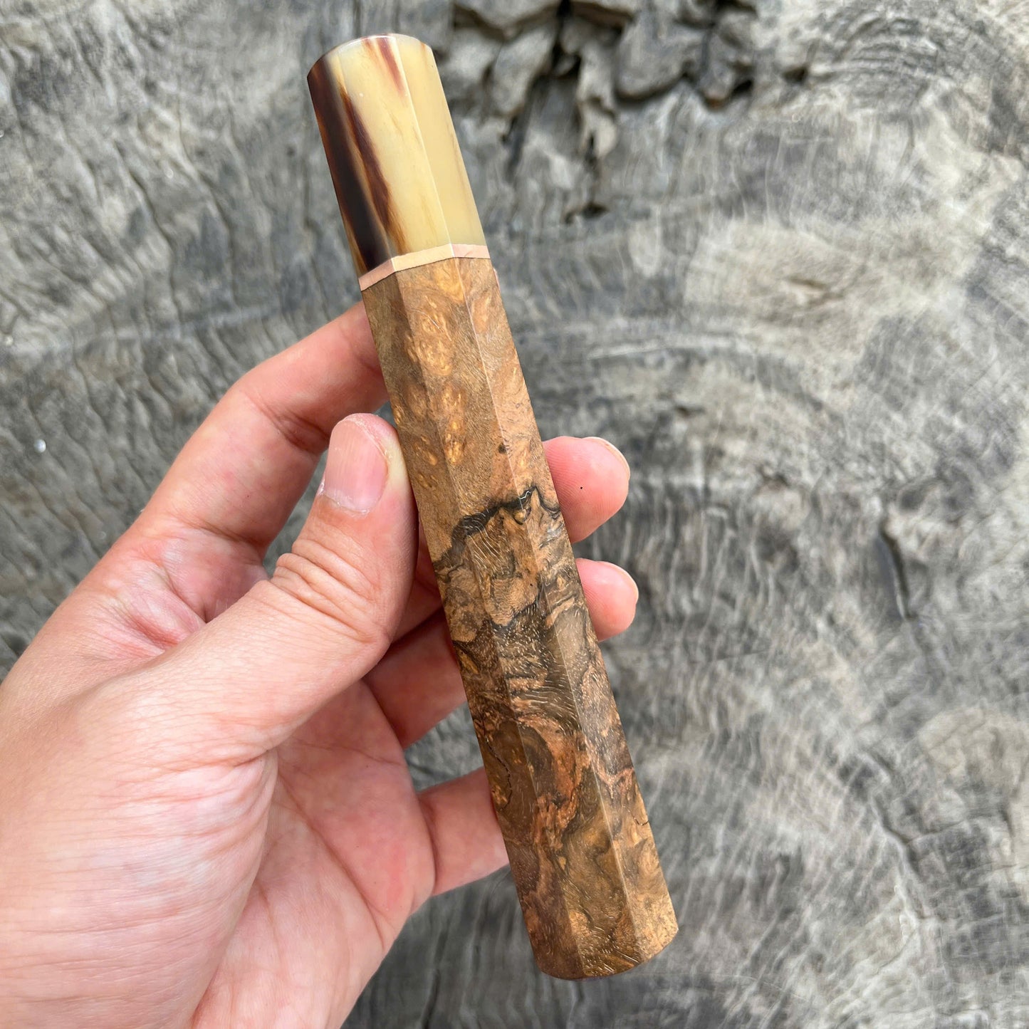 I -6 Ebony burl Wa handle, Marble horn Ferrule, Copper Spacer, 145 mm