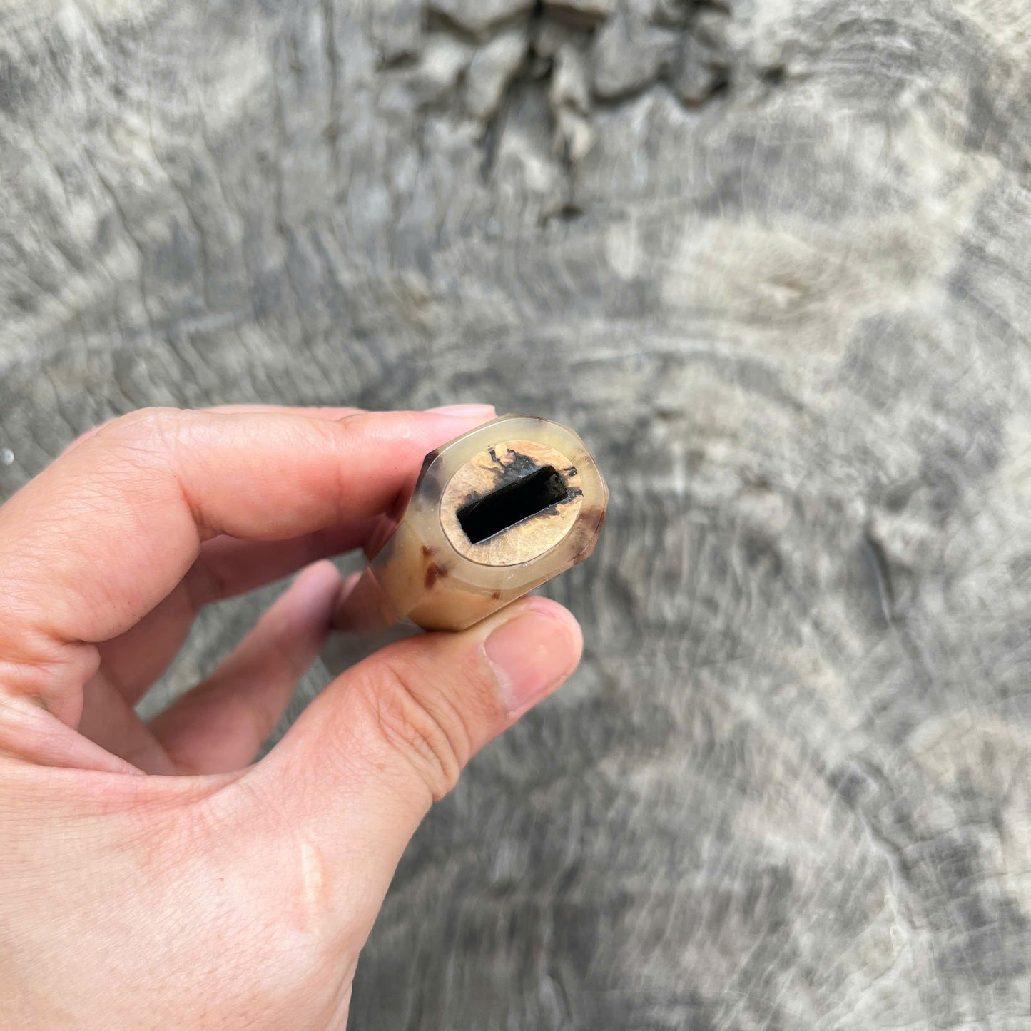 I -6 Ebony burl Wa handle, Marble horn Ferrule, Copper Spacer, 145 mm