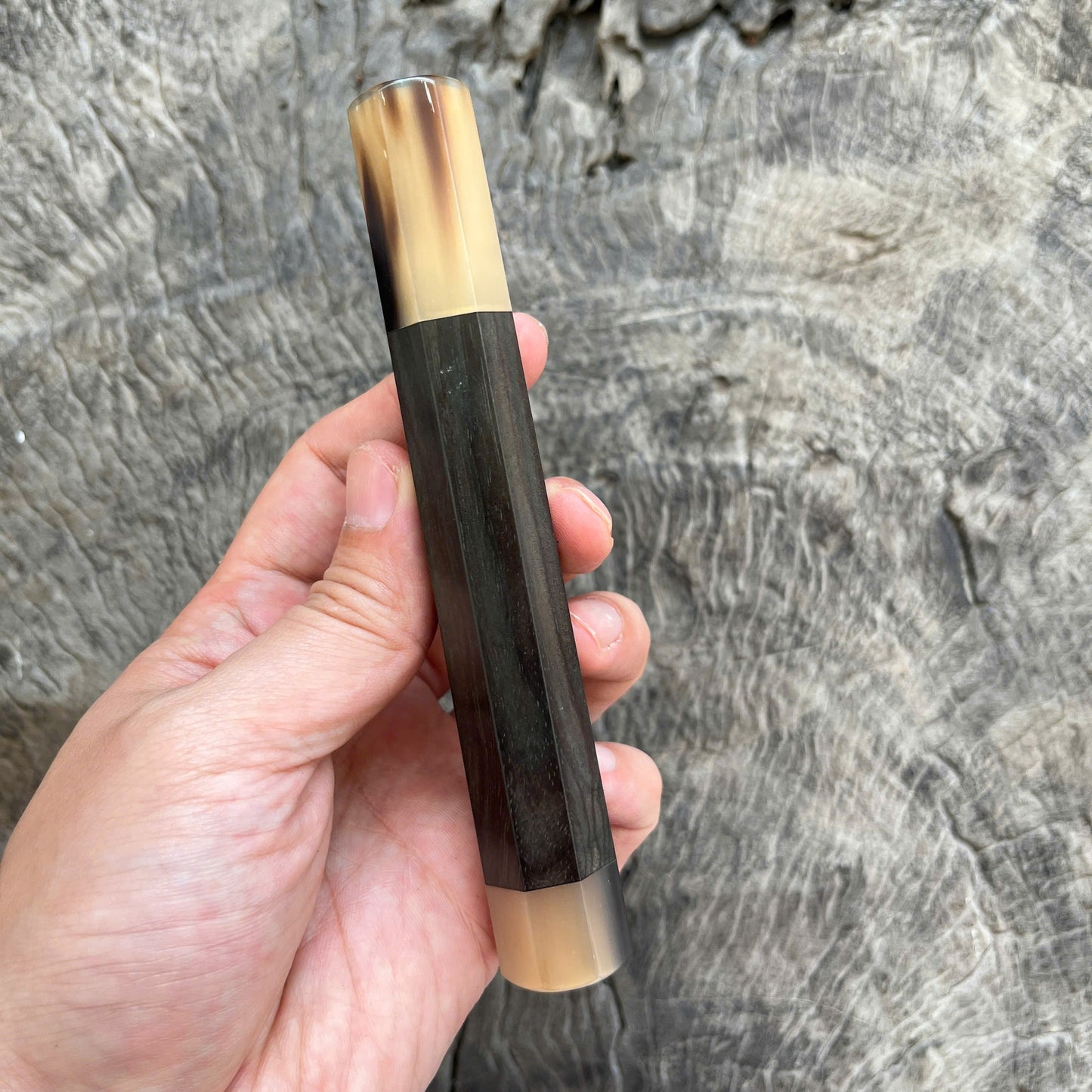 I - 27 Black Siamese Rosewood Wa handle, Marble horn ferrule, End cap - 140mm