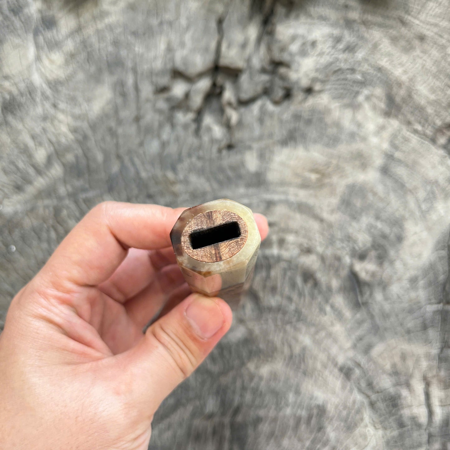 I -Chinese Cedar burl Wa handle, Marble horn Ferrule, 145 mm