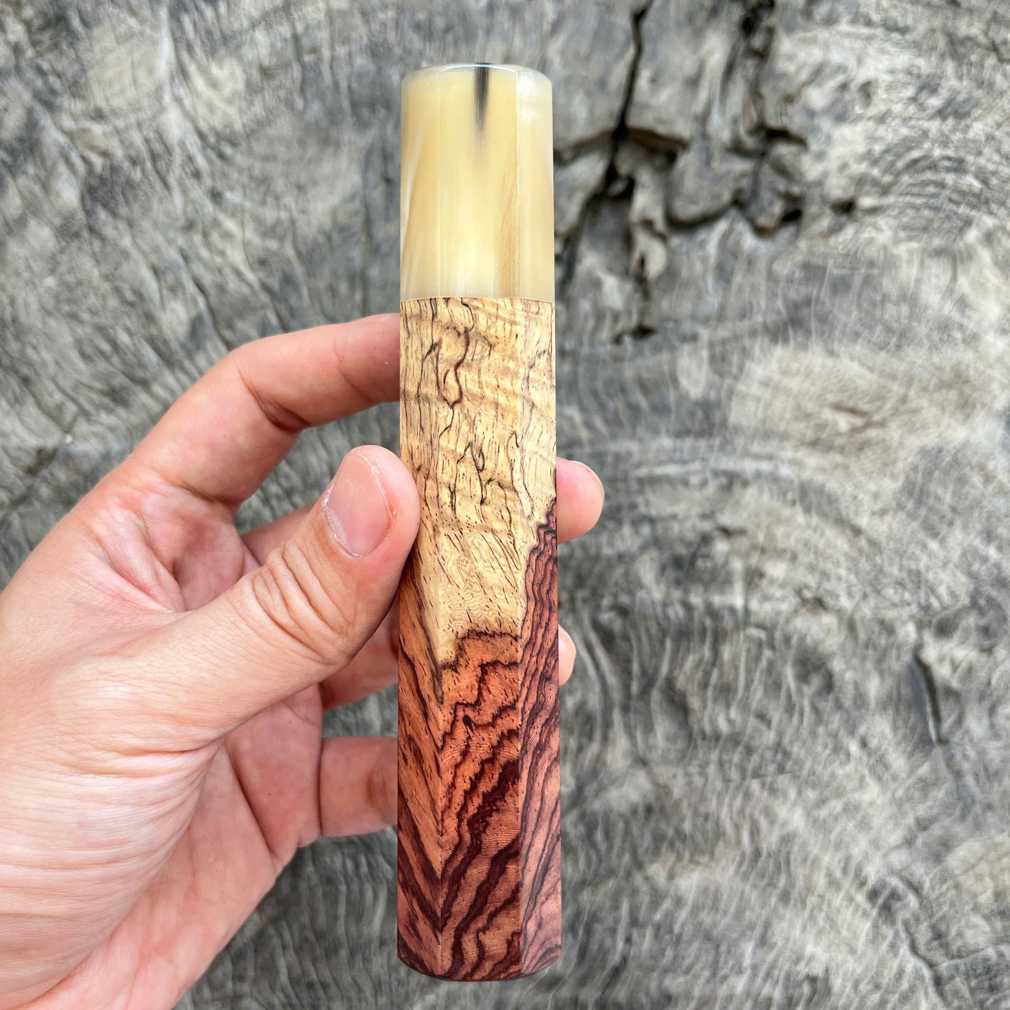 I - Rare Two Tone Curly Rosewood Wa handle, Marble horn Ferrule, 145 mm