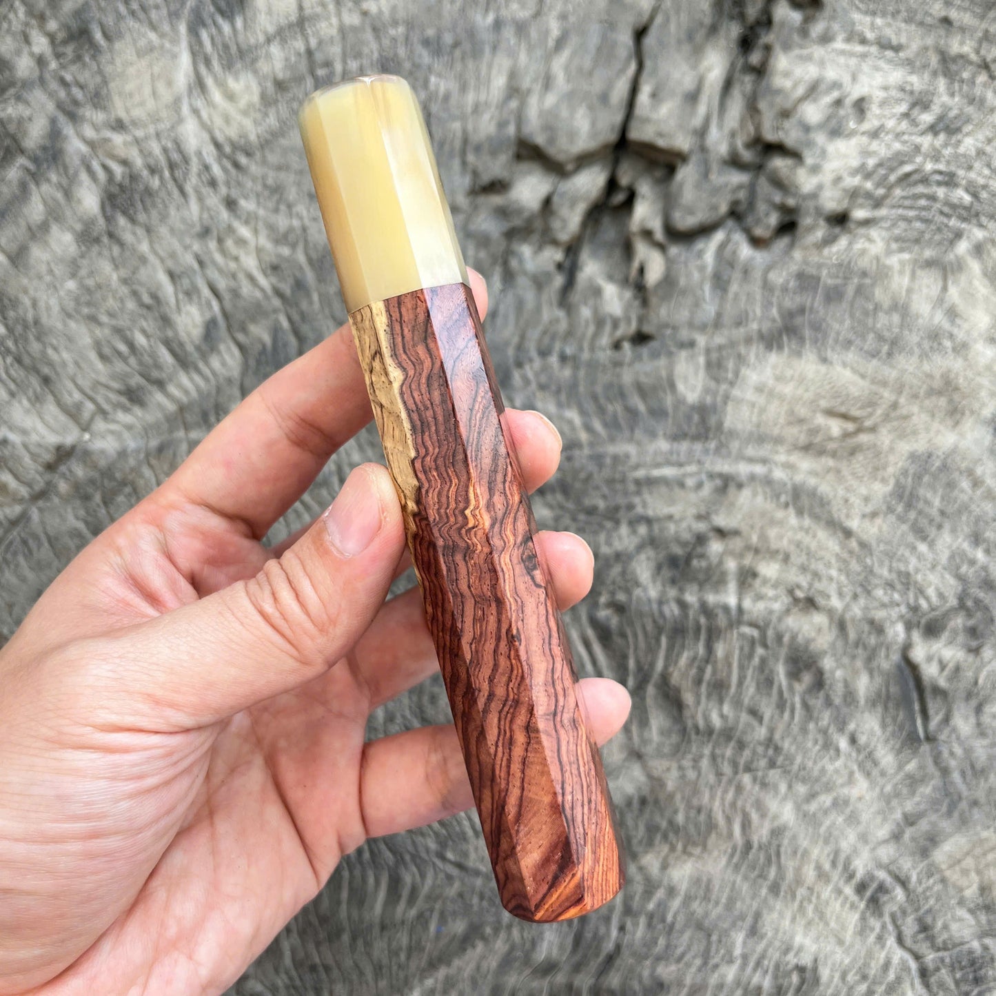 I - Rare Two Tone Curly Rosewood Wa handle, Marble horn Ferrule, 145 mm