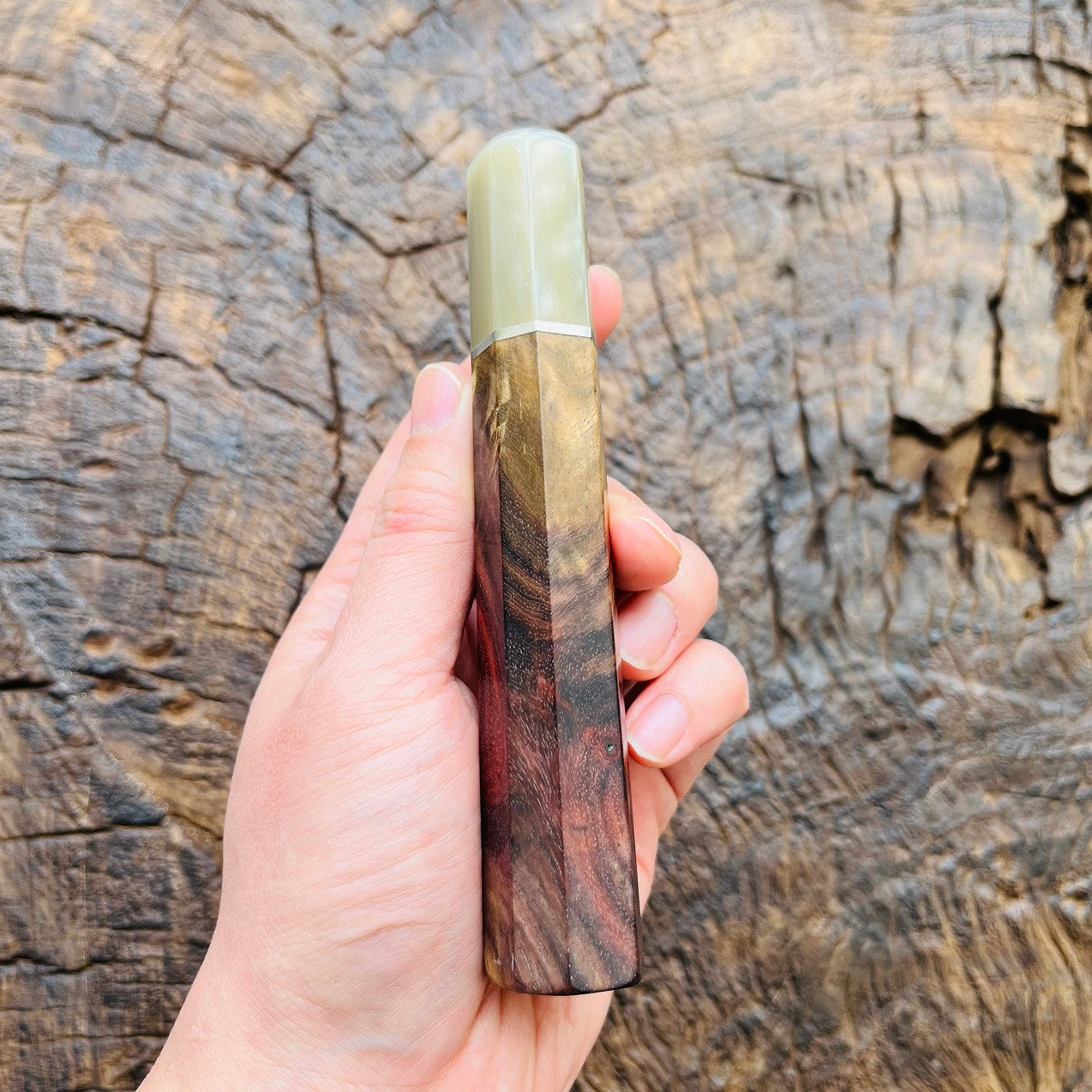 I- Special color Siamese Rosewood Wa handle with marble horn ferrule and nickel spacer - 140mm