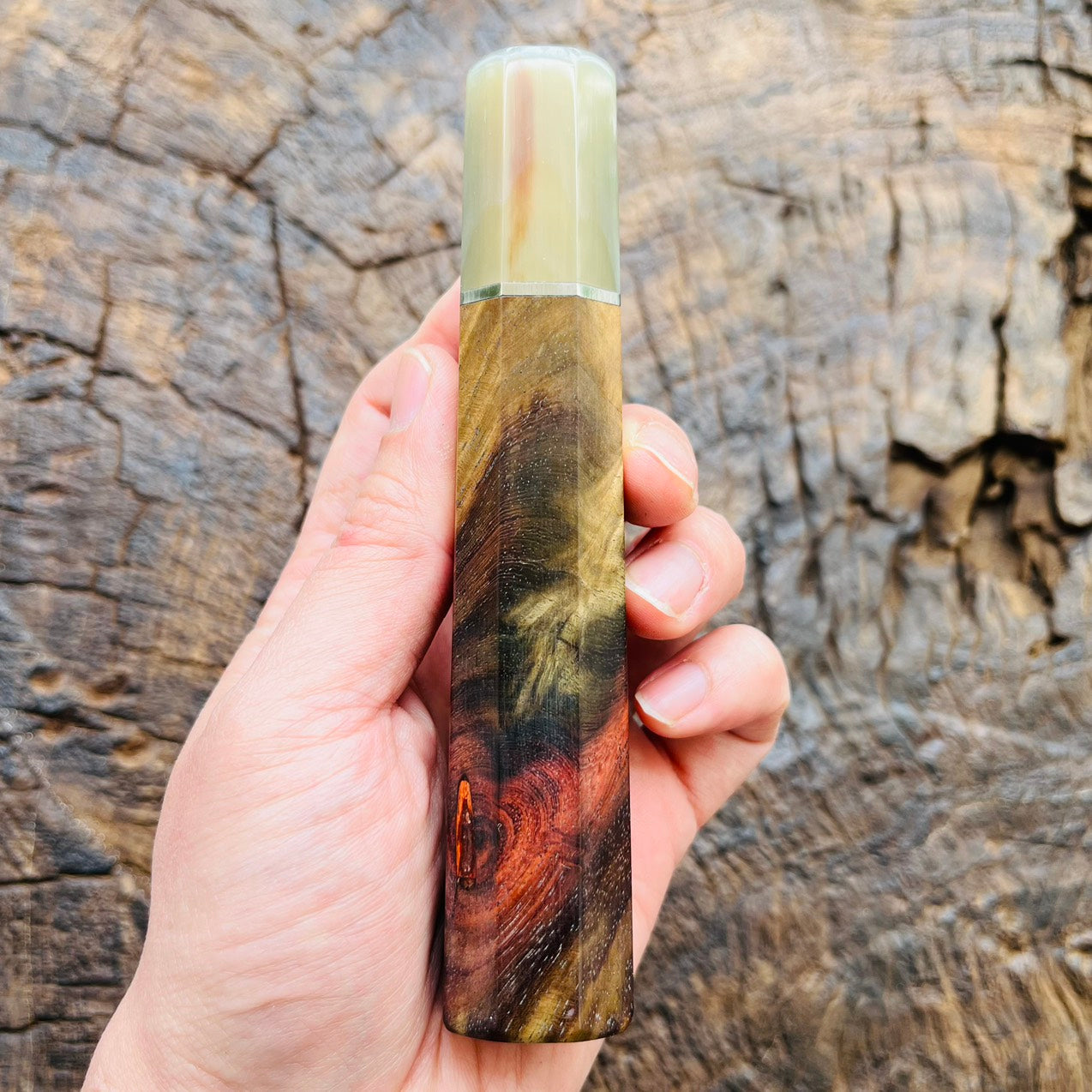 I- Special color Siamese Rosewood Wa handle with marble horn ferrule and nickel spacer - 140mm