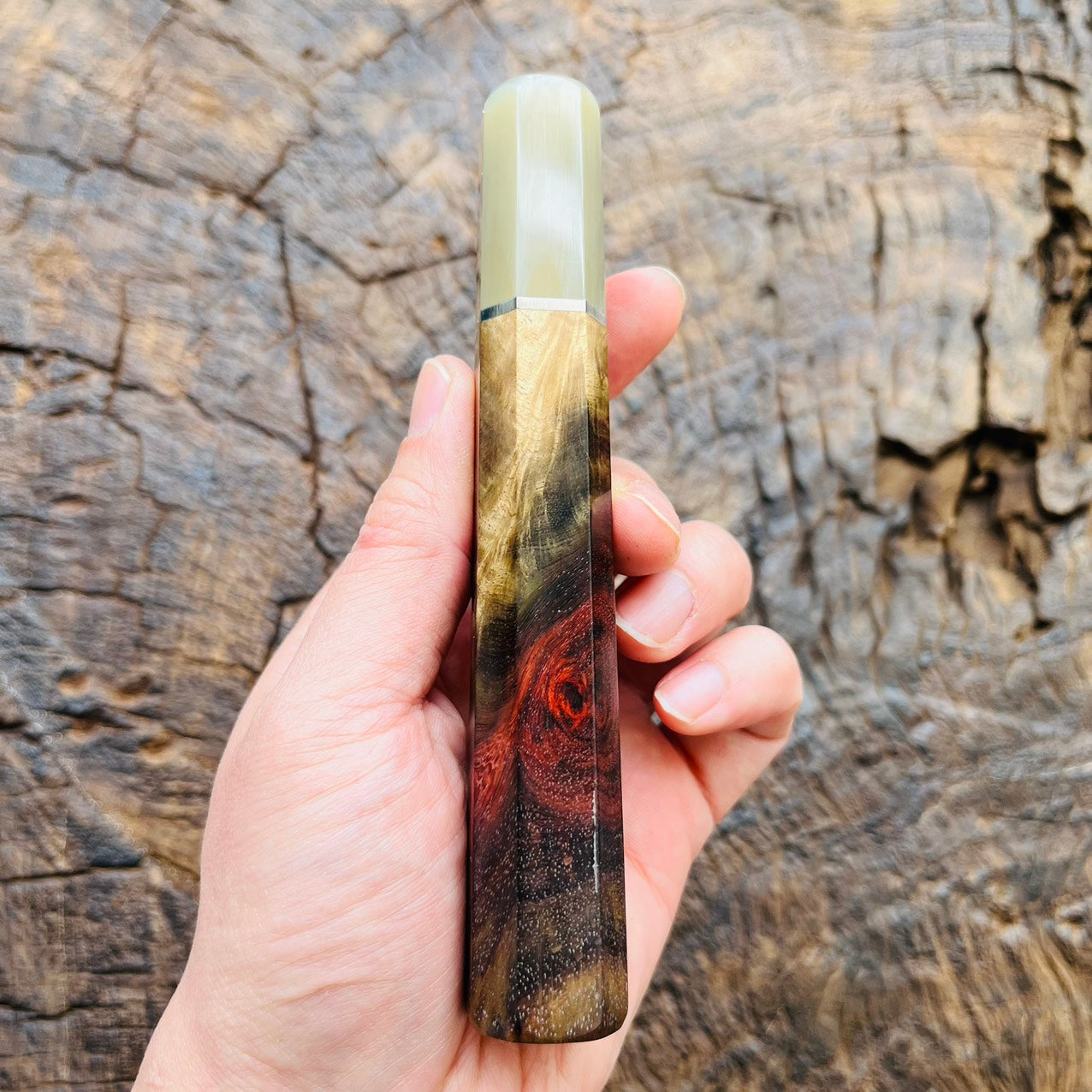 I- Special color Siamese Rosewood Wa handle with marble horn ferrule and nickel spacer - 140mm